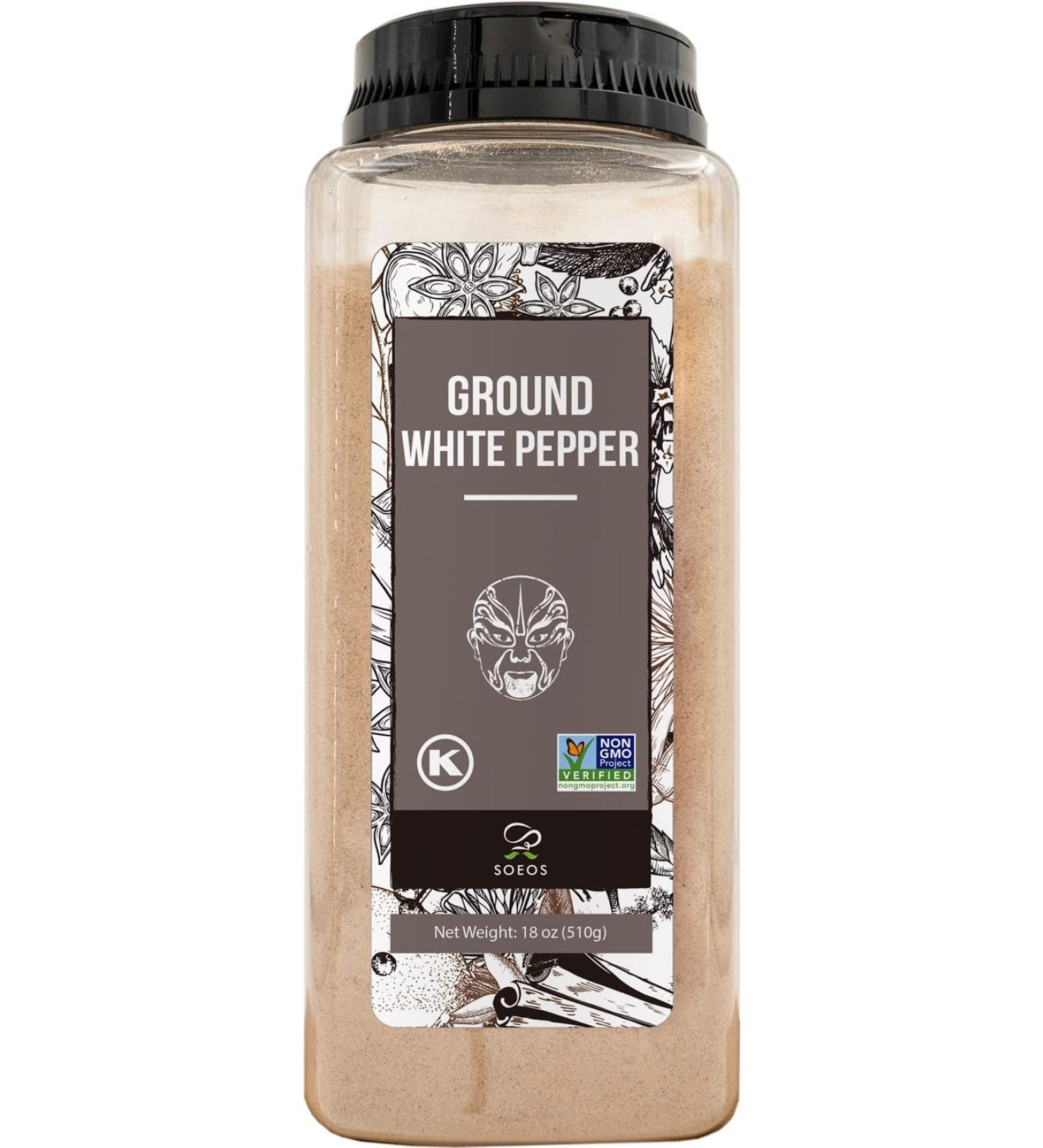 Soeos Fine Ground White Pepper 18oz - Non-GMO, Kosher Verified, Freshly Packed | Fine Grain White Pepper Powder - 1.13lb - Buy Online on GoSupps.com