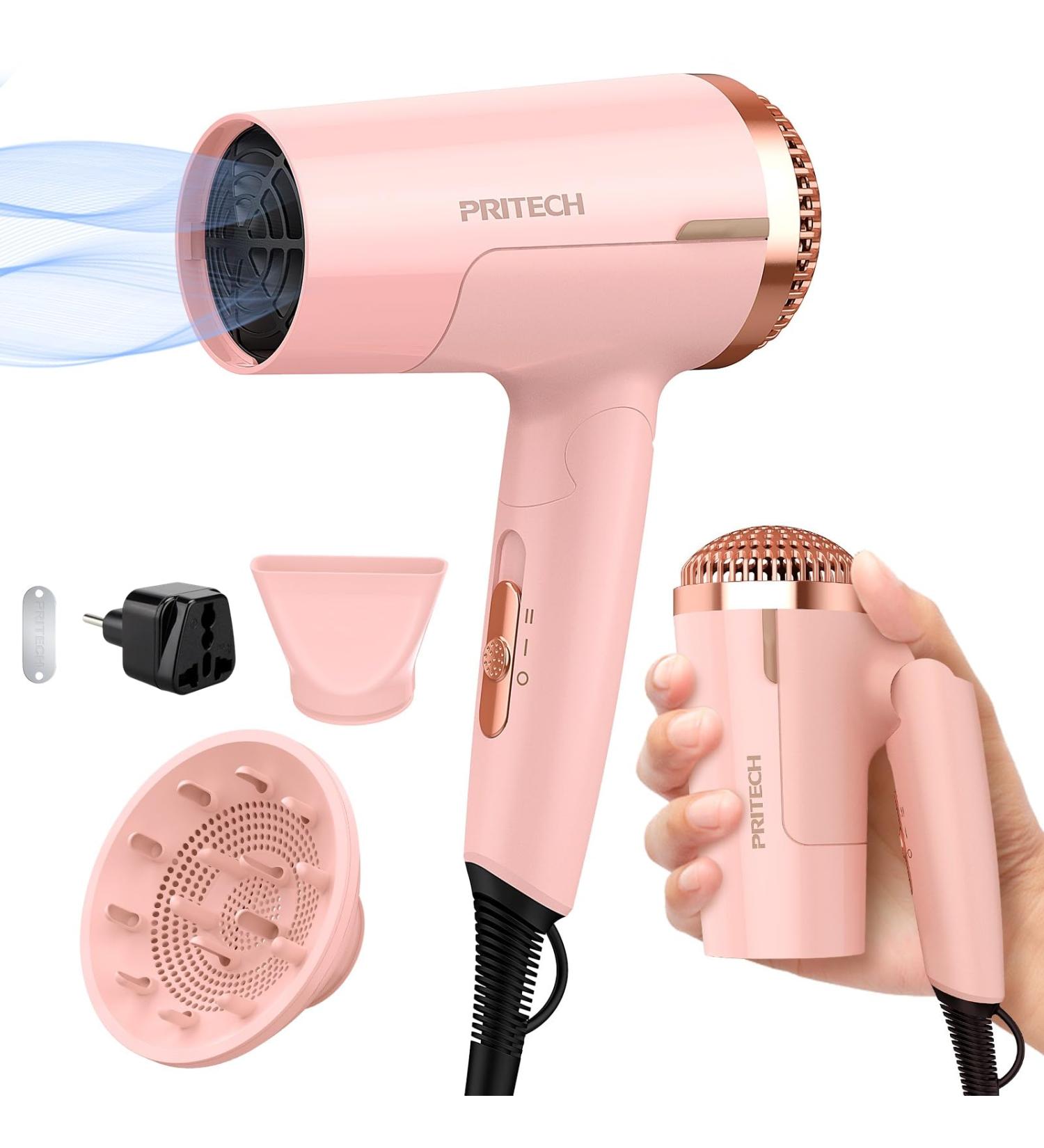 Travel Diffuser Hair Dryer - PRITECH 1200W Dual Voltage Foldable Mini Blow Dryer with Diffuser Professional Compact Hairdryer for Worldwide Use - Buy Online on GoSupps.com