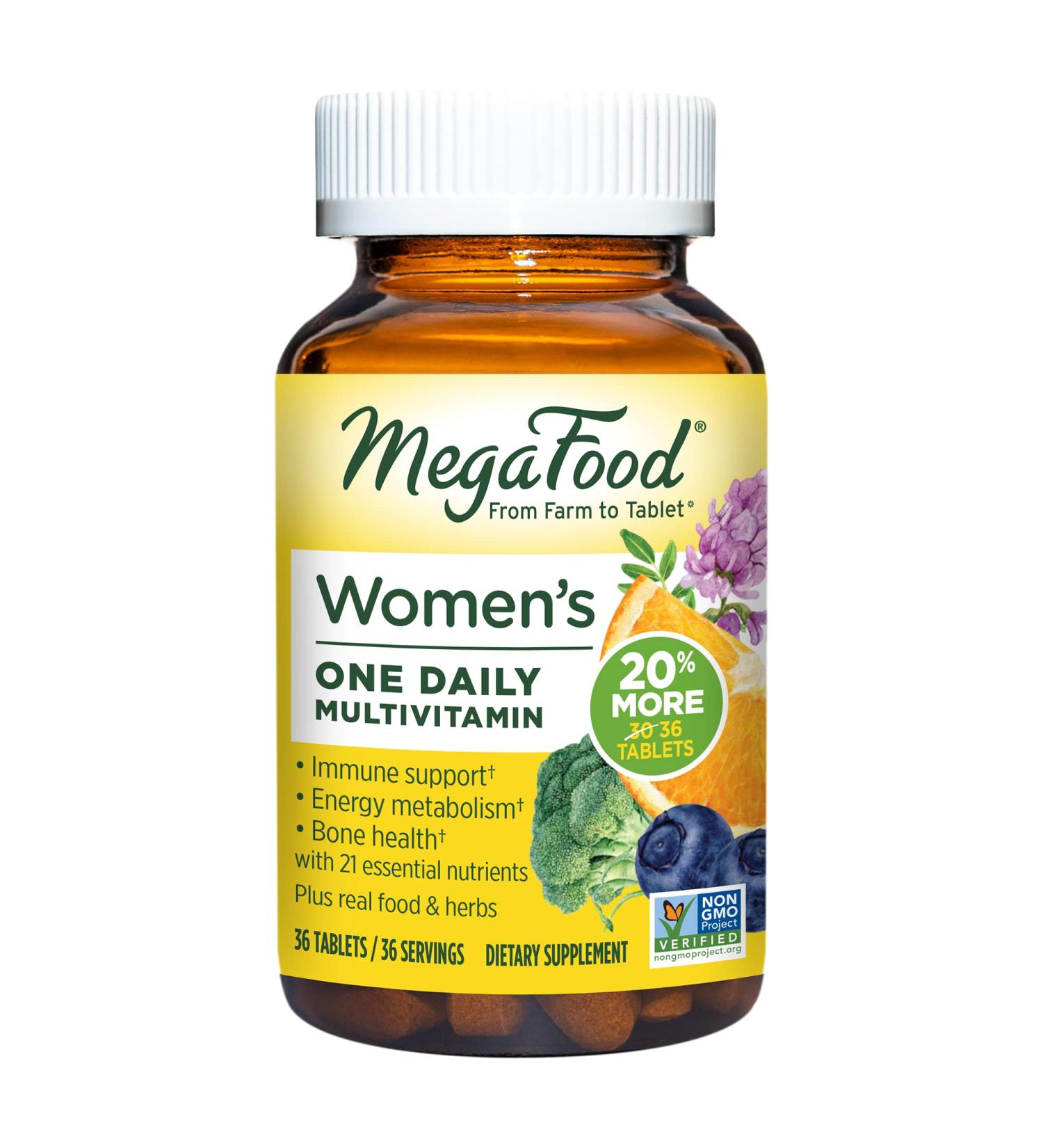 MegaFood Women's One Daily Multivitamin - Iron, B Complex, Vitamin C, D & More - Immune Support - Vegetarian - 36 Tabs - Buy Online on GoSupps.com