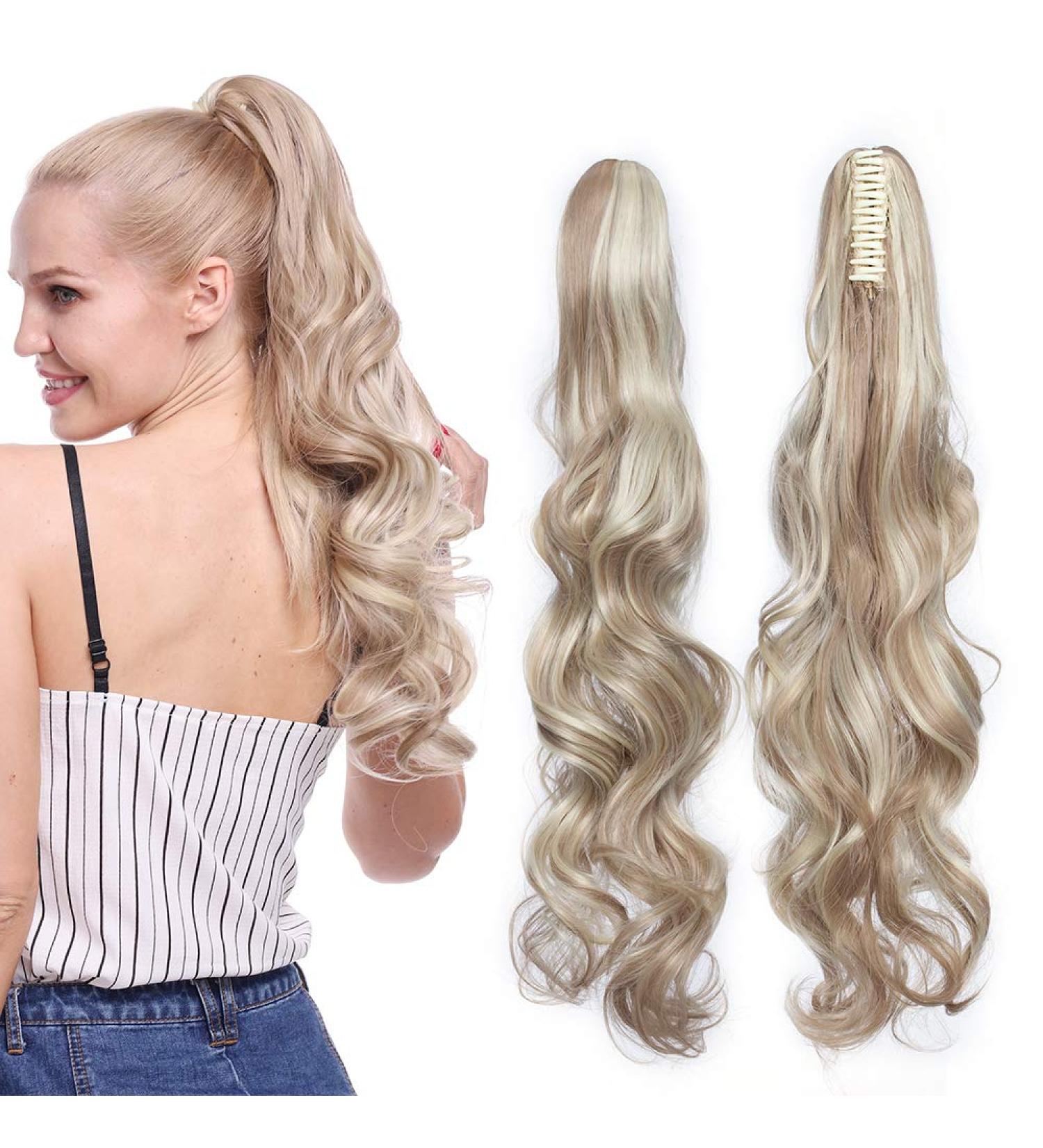 Silk-co Ponytail Hairpiece 24 inch Claw on Clip in Pony Tail Hair Extensions Hairpieces Big Wave/Curly(Sandy&Bleach Blond) 24inch (Pack of 1) Sandy&Bleach Blond - Buy Online on GoSupps.com