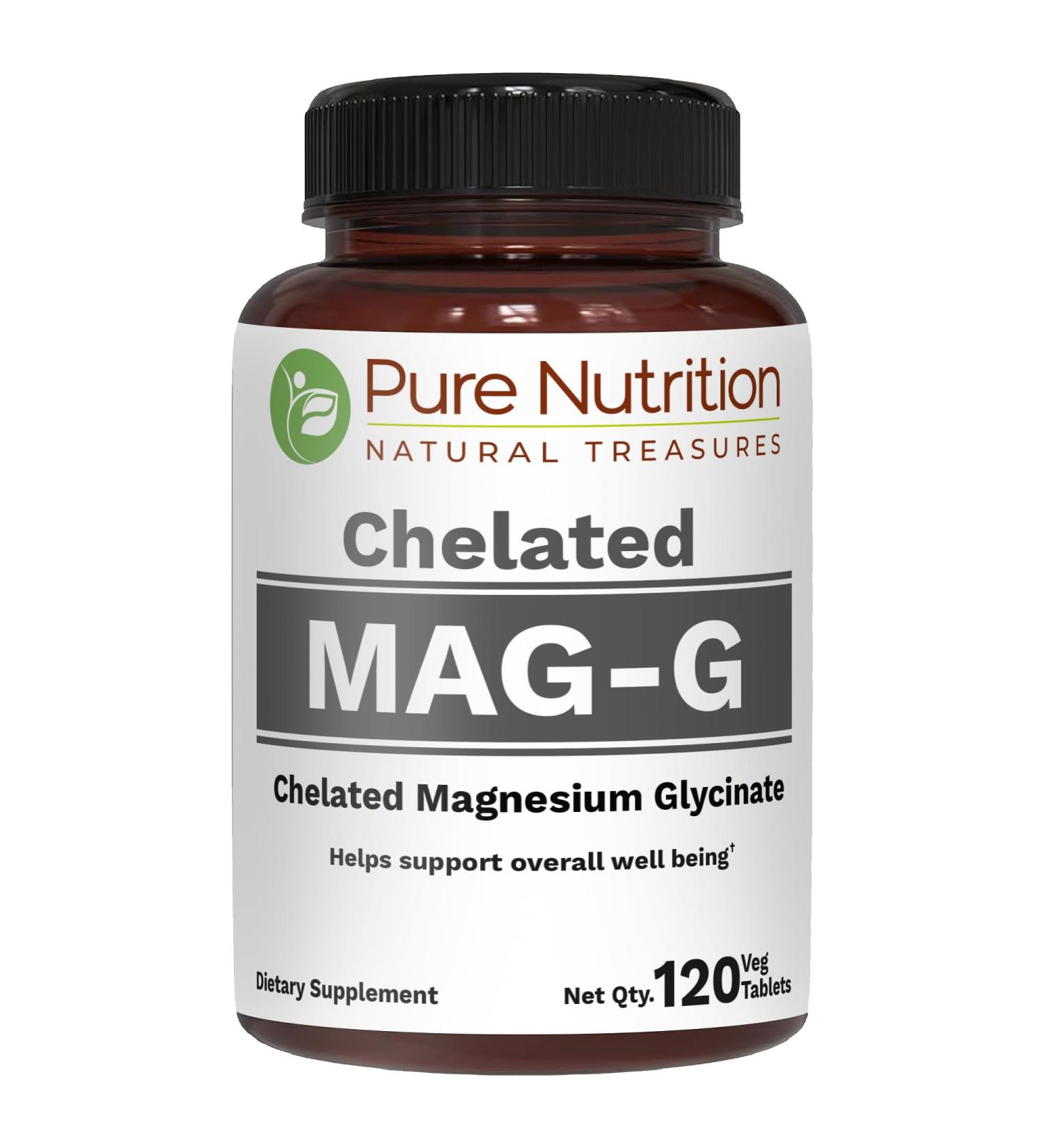 Pure Nutrition MagG - Chelated Magnesium glycinate Supplement | 120 Tabs | 440mg Elemental Magnesium | High Absorption Magnesium Supplement to Support Overall Well Being - Buy Online on GoSupps.com