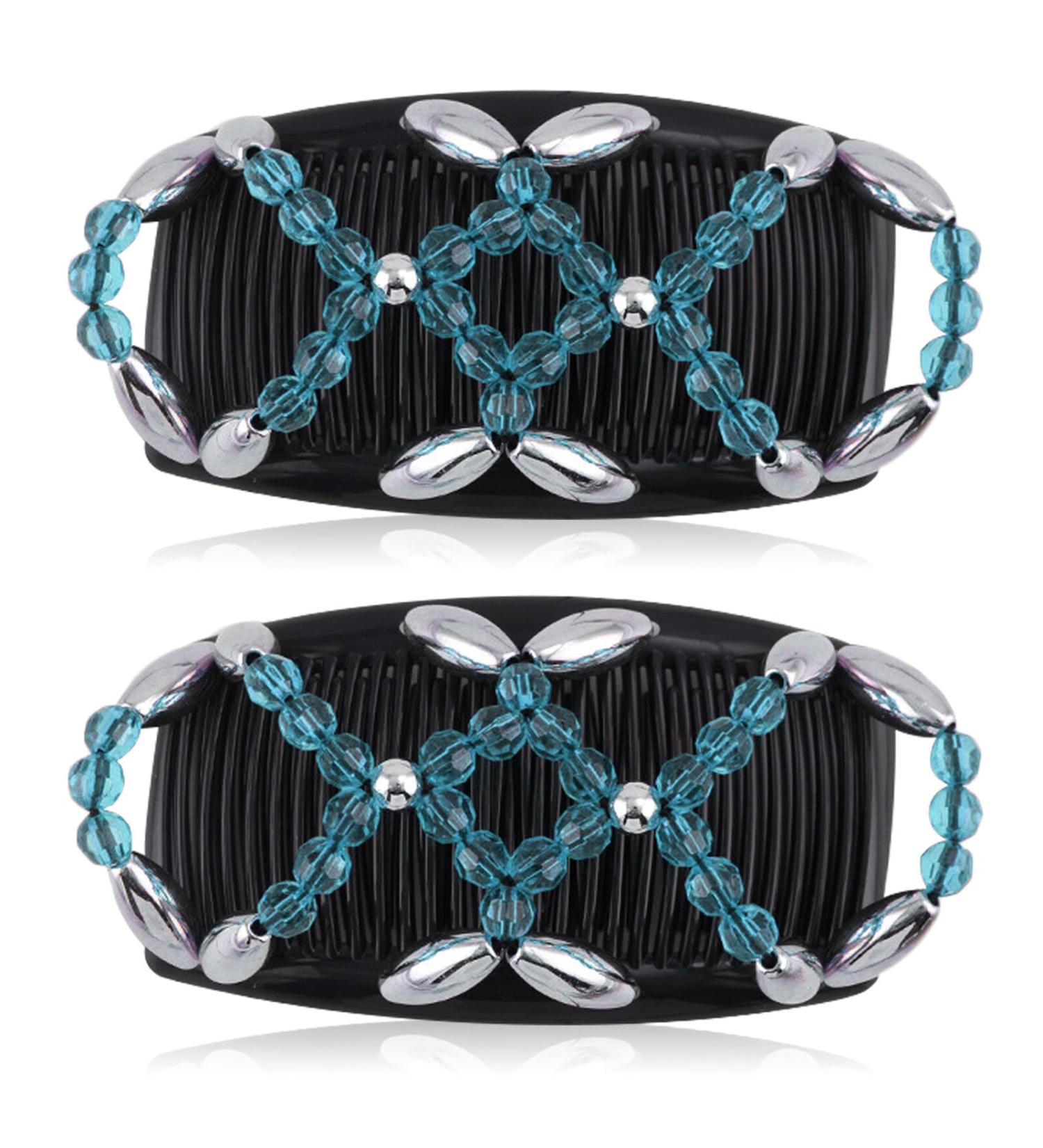 Kytpyi Hair Comb & Clips Set - Fashionable Stretchable Hair Accessories for Thick & Fine Hair - Durable Double Comb with Pearls - 2 Pieces for Women & Girls (Blue) - Buy Online on GoSupps.com