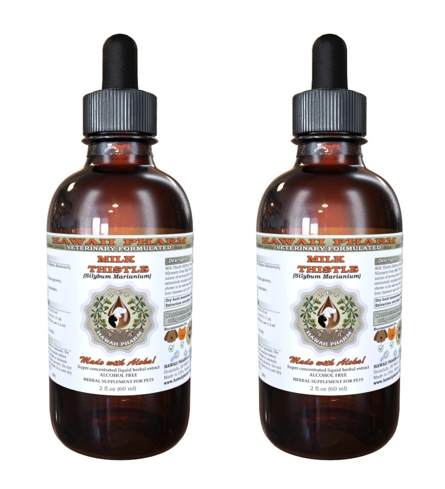 Organic Alcohol-Free Milk Thistle Liquid Extract for Pets - 2x4 oz - Veterinary Formula by HawaiiPharm - Buy Online on GoSupps.com