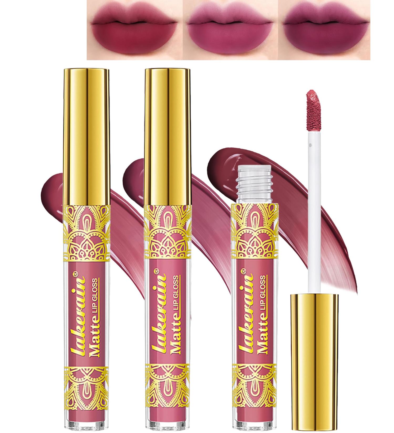 Buy Matte Liquid Lipstick Kit - 3 Dark Red Plum Shades | Long-Lasting Waterproof Lip Stain & Gloss | Perfect Makeup Gift for Women | Set 04 - Buy Online on GoSupps.com