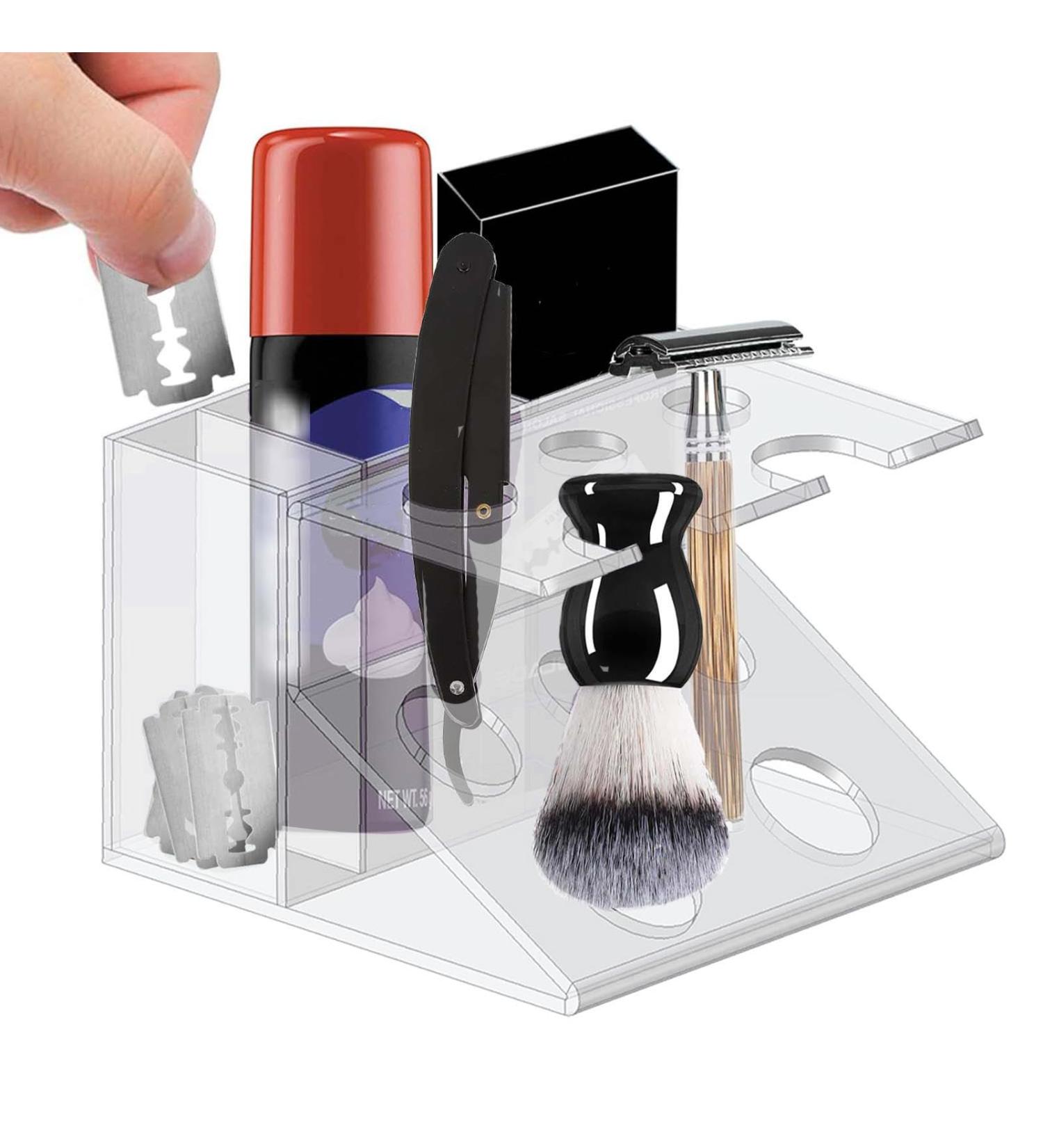 Fulenyi Acrylic Razor Holder & Brush Stand | Clear Desktop Cosmetic Organizer for Shaving Brushes Makeup Brushes Toothbrushes & Razors - Large Capacity - Buy Online on GoSupps.com