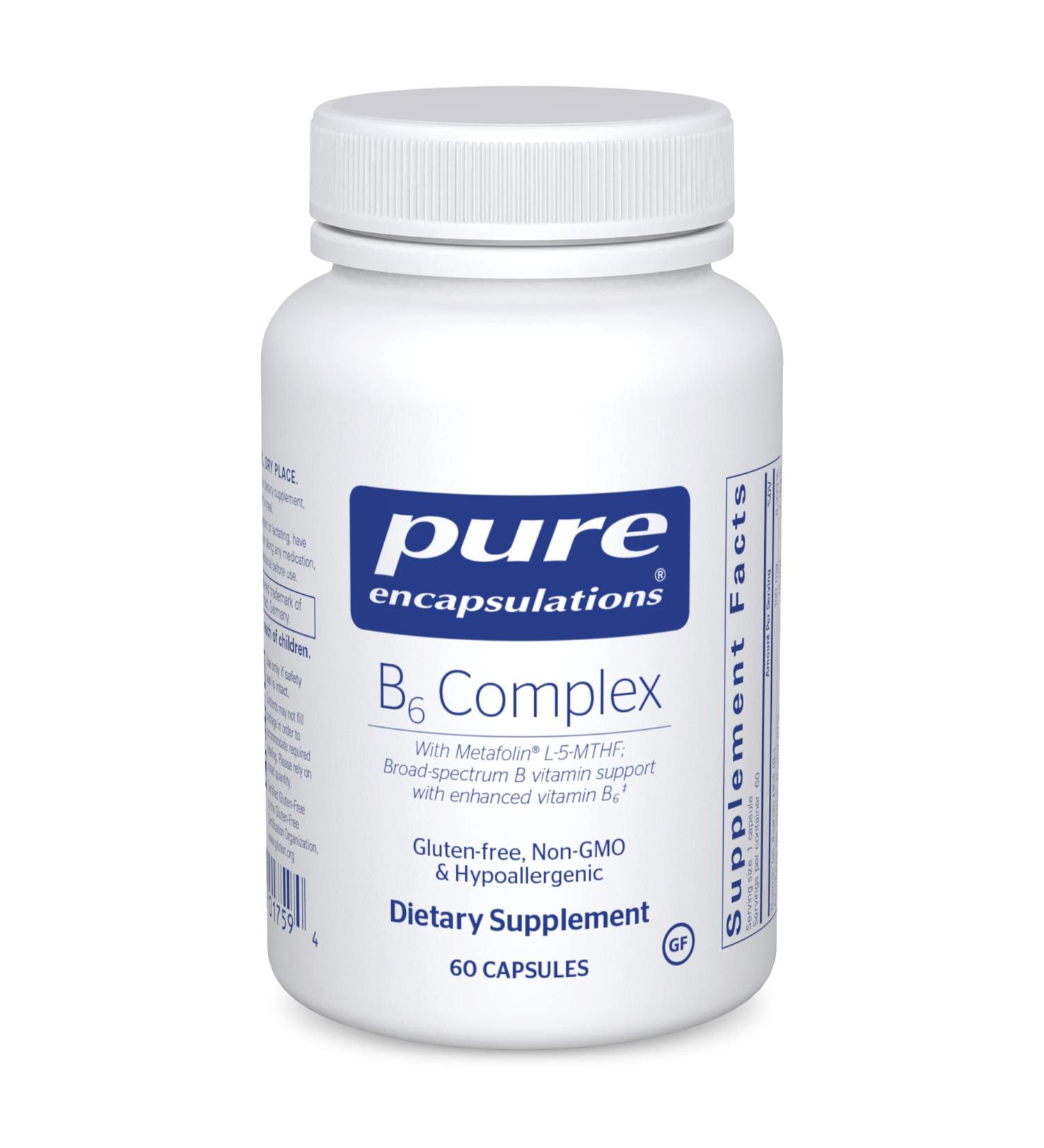 Pure Encapsulations B6 Complex | Vitamin B6 Supplement for Cellular, Cardiovascular, Neurological, & Psychological Health | 60 Capsules - Buy Online on GoSupps.com