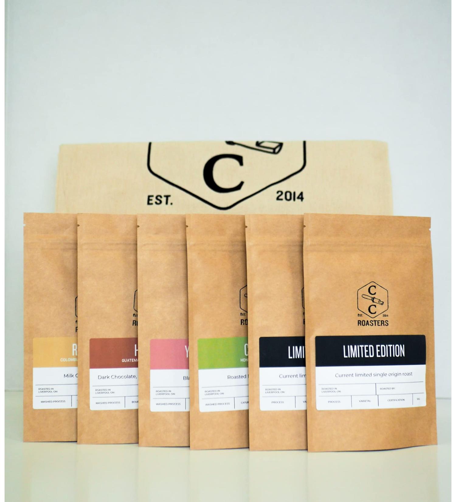 Crosby Coffee Roasters Single Origin Sample Box 100% Arabica Speciality Coffee - Freshly Roasted Whole Bean Medium Roast 6x50g