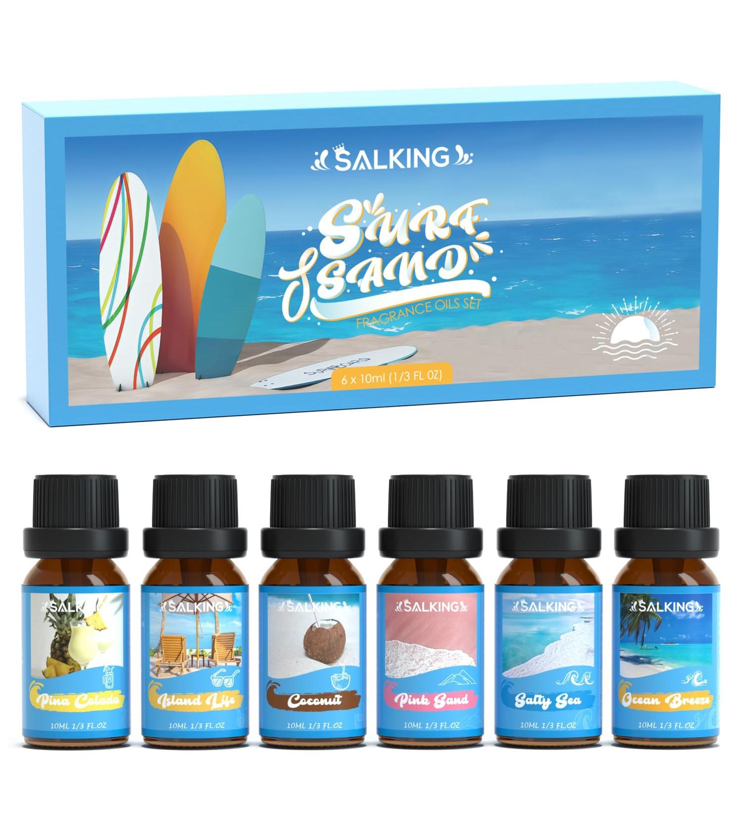 Summer Essential Oils Set - Aromatherapy Surf & Sand Fragrance Oils Gift Set (6x10 ml) for Diffusers & Humidifiers - Sea Breeze Salty Sea Pink Sand Coconut Island Life Pina Colada - Buy Online on GoSupps.com