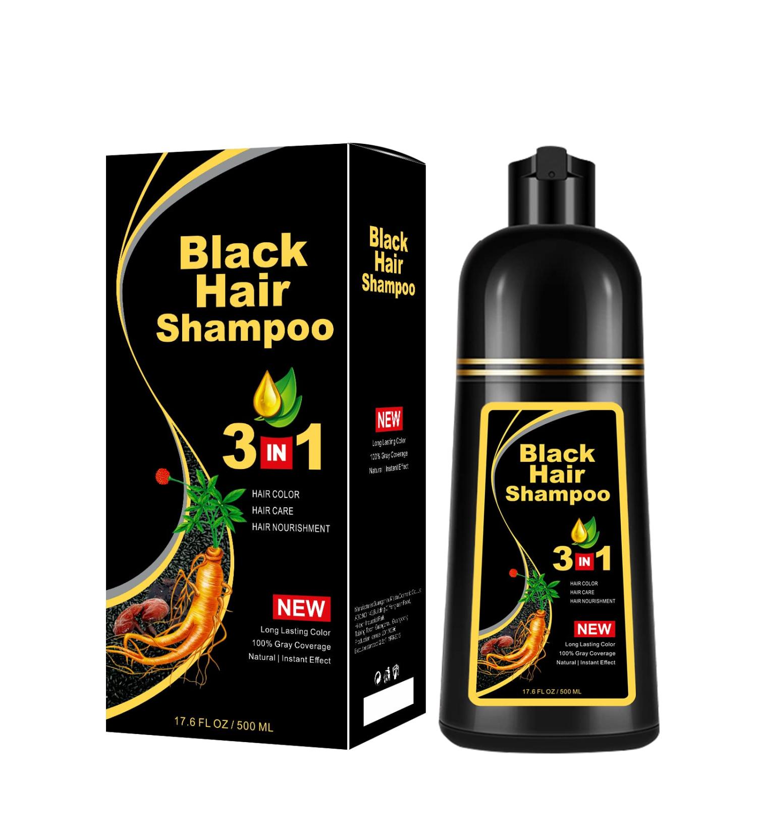 3-IN-1 Herbal Black Hair Dye Shampoo - Instant Gray Coverage & Nourishing for All Hair Types - 500ml - Buy Online on GoSupps.com