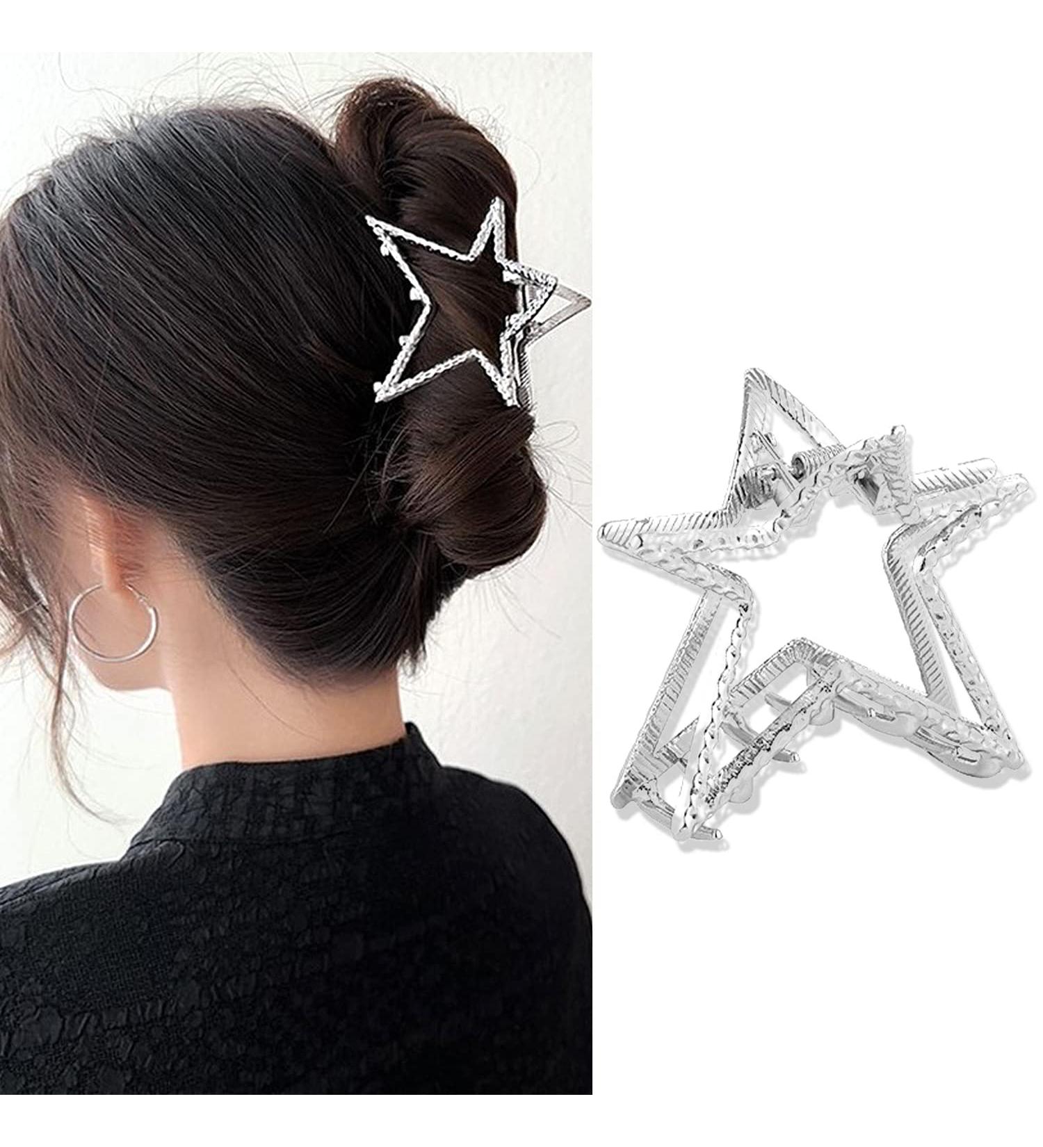 Silver Star Metal Hair Claw Clip - Stylish Hair Barrette for Women and Girls - Buy Online on GoSupps.com