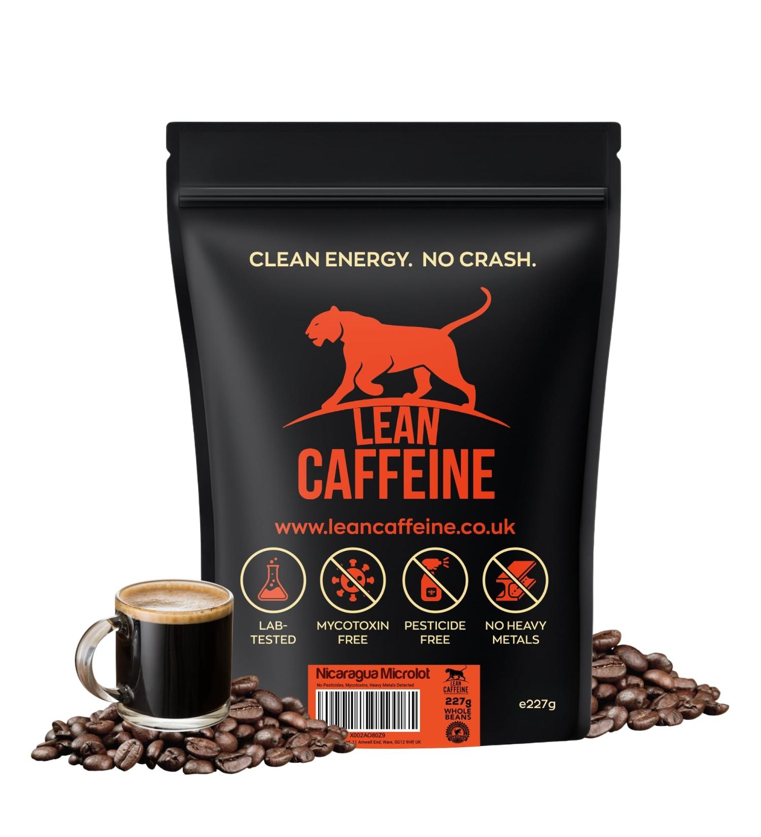  Lean Caffeine Lean Caffeine Nicaragua Coffee Beans | Super Clean Mykotoxin Coffee Beans | Low Acid Roasted Black Keto Coffee | 8oz Whole Beans - Buy Online on GoSupps.com