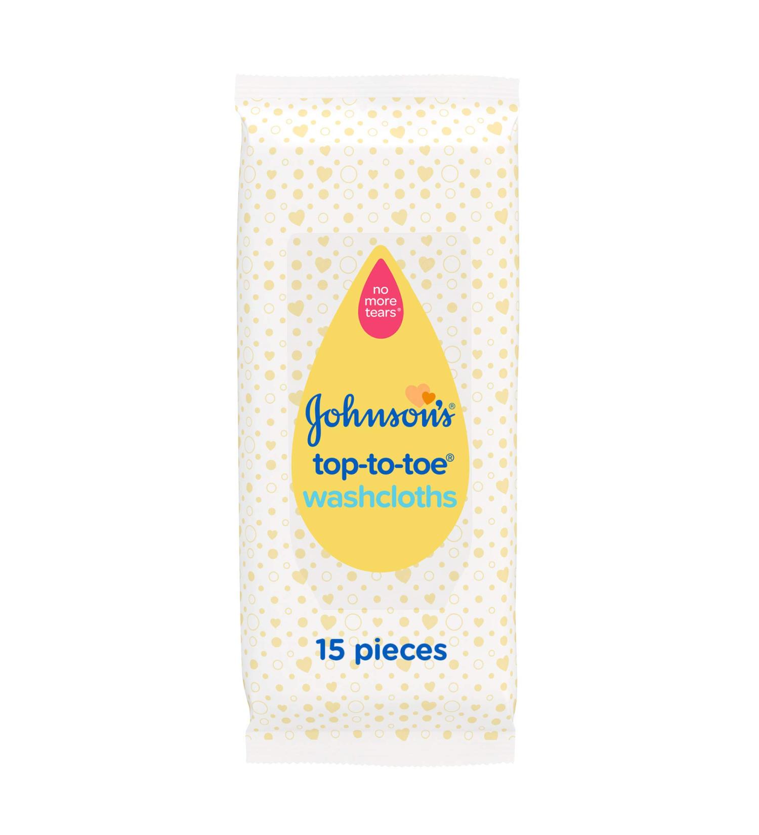 Johnson's Baby Top-To-Toe Washcloths 15 Pieces - Gentle Pre-Moistened Washcloths for Sensitive Skin - Buy Online on GoSupps.com