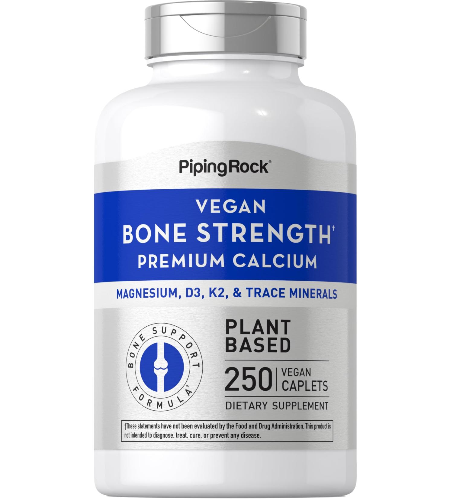 Piping Rock Bone Strength Algae Supplement | 250 Caplets | Plant-Based Calcium with Vitamin K2 D3 Magnesium | Vegan, Non-GMO, Gluten-Free - Buy Online on GoSupps.com