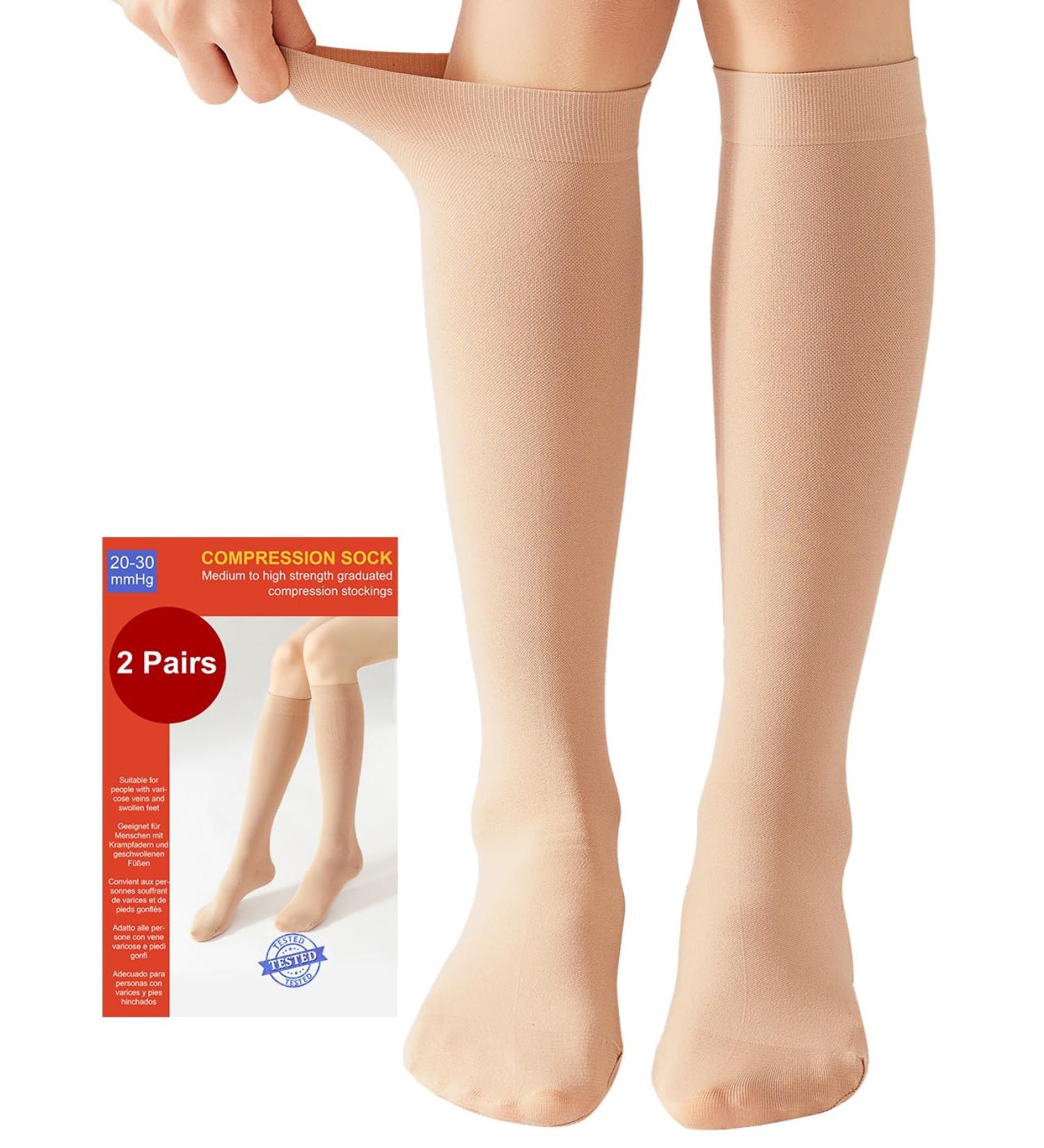 Buy 2 Pairs Medical Compression Stockings 20-30 mmHg for Men & Women Class 2 Closed Toe Support for Varicose Veins & Edema XL 2X Beige International Shipping - Buy Online on GoSupps.com