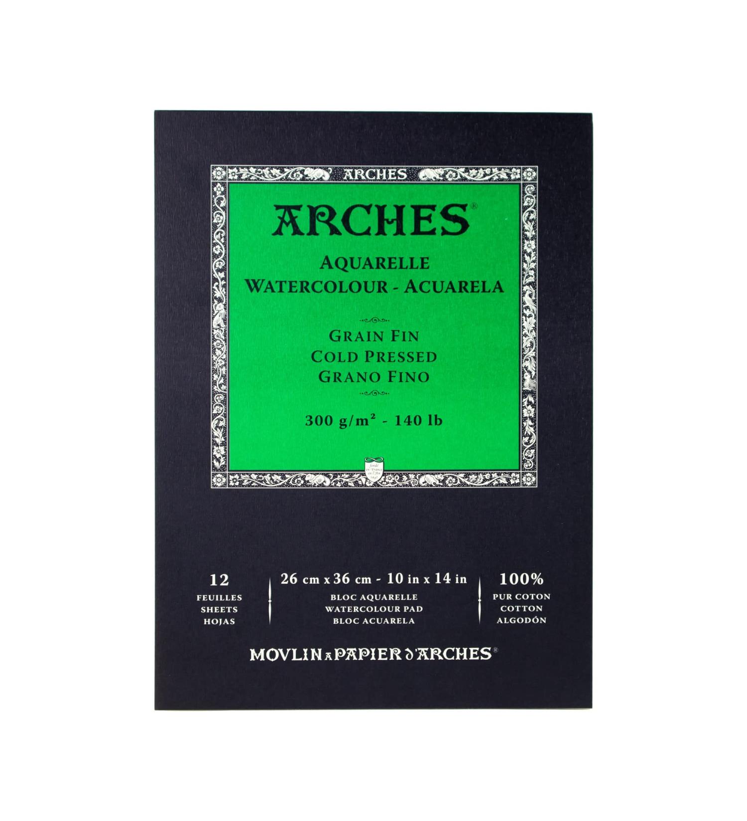 Arches Watercolor Pad 9x12 - 100% Cotton, 140 lb Cold Press Paper - 12 Sheets | Ideal for Watercolor, Gouache, Ink, Acrylic - Buy Online on GoSupps.com