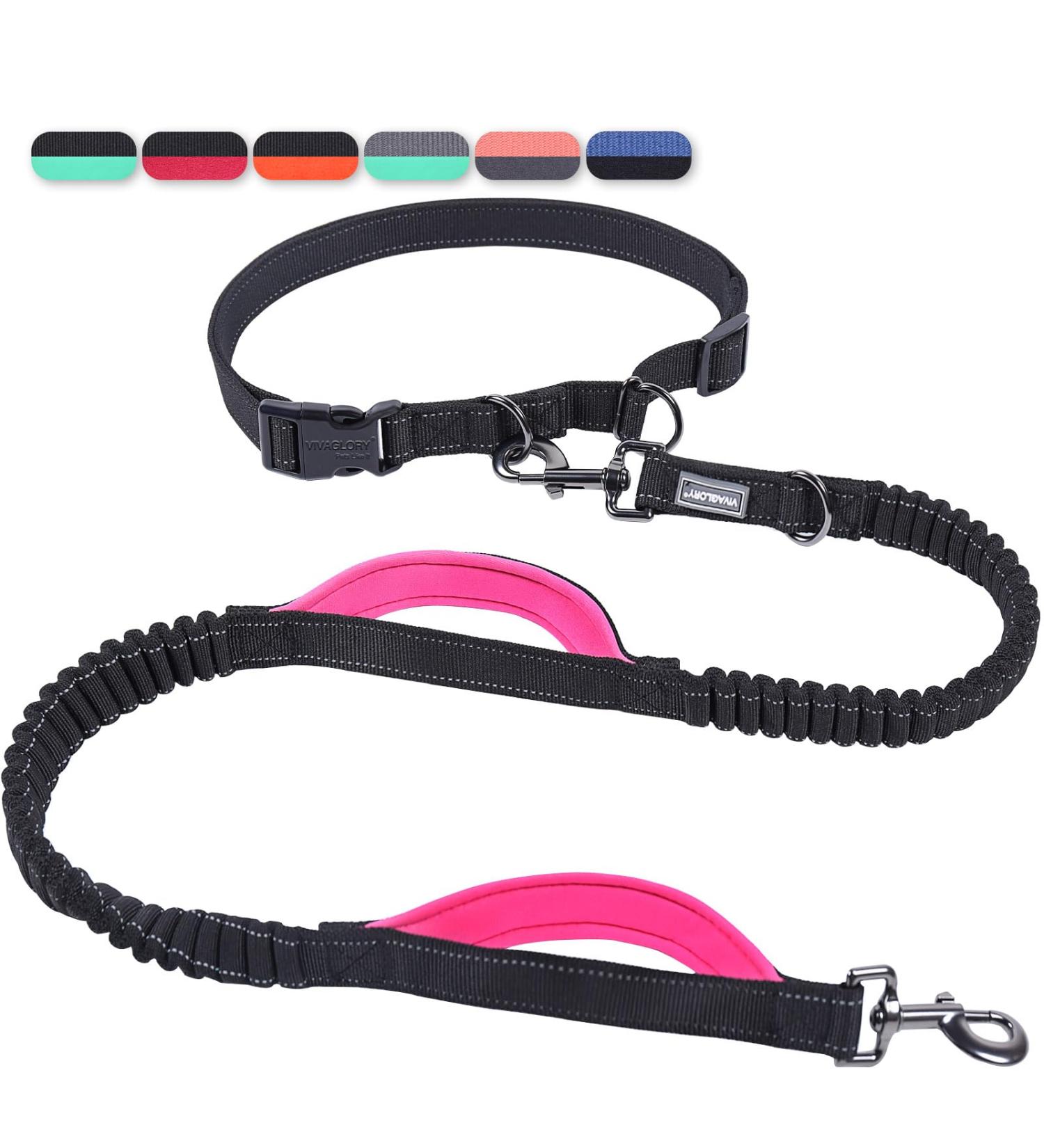 Vivaglory Free-Handed Dog Leash - Double Anti-Shock Bungees Padded Handles Reflective Waist Running Leash for Medium & Large Dogs - Black/Pink M (Fits Waist 83-147cm) - Buy Online on GoSupps.com