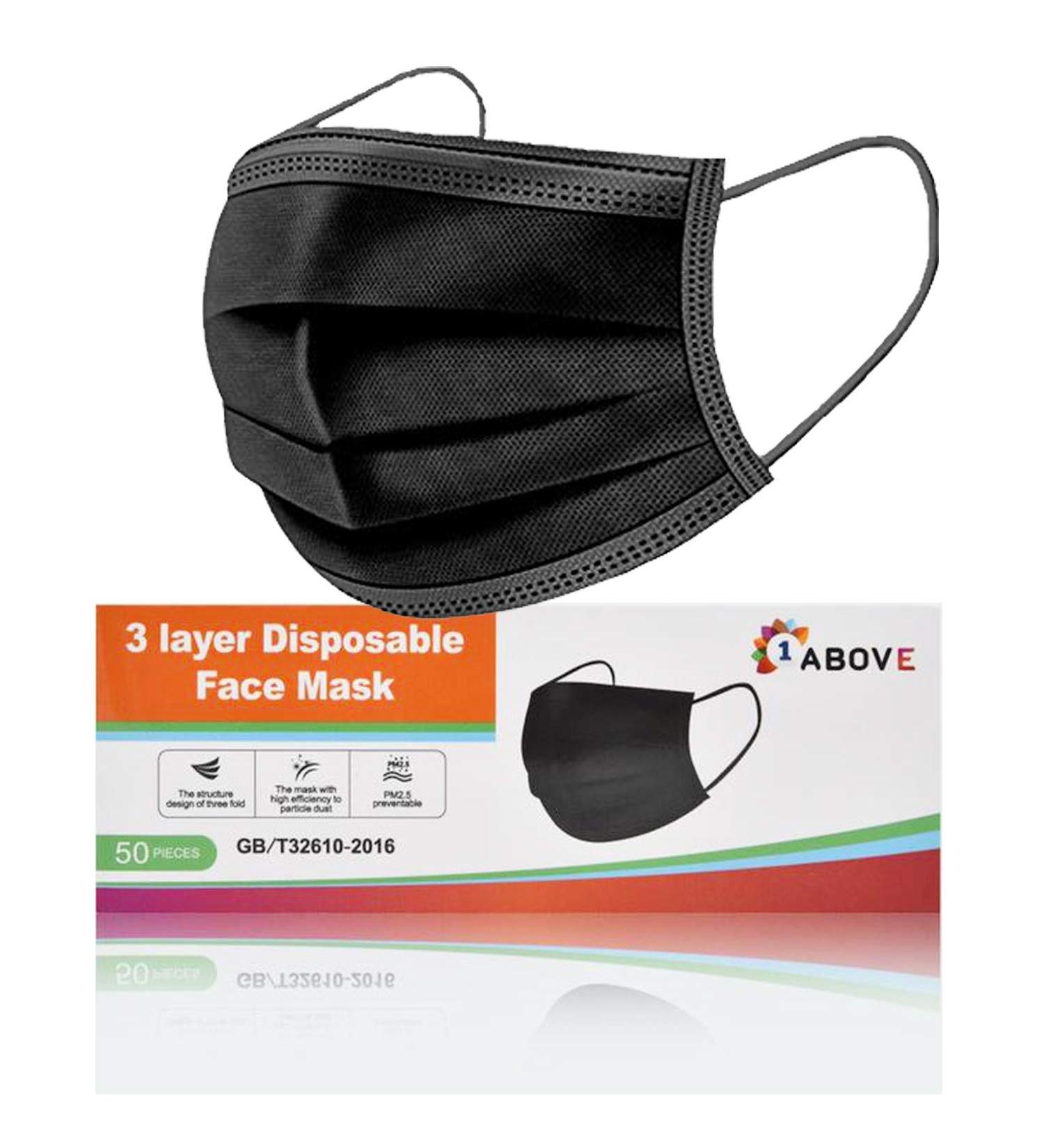 1ABOVE Disposable 3 Ply Breathable Face Mask (50Pcs Black) - Dustproof & Comfortable - Buy Online on GoSupps.com