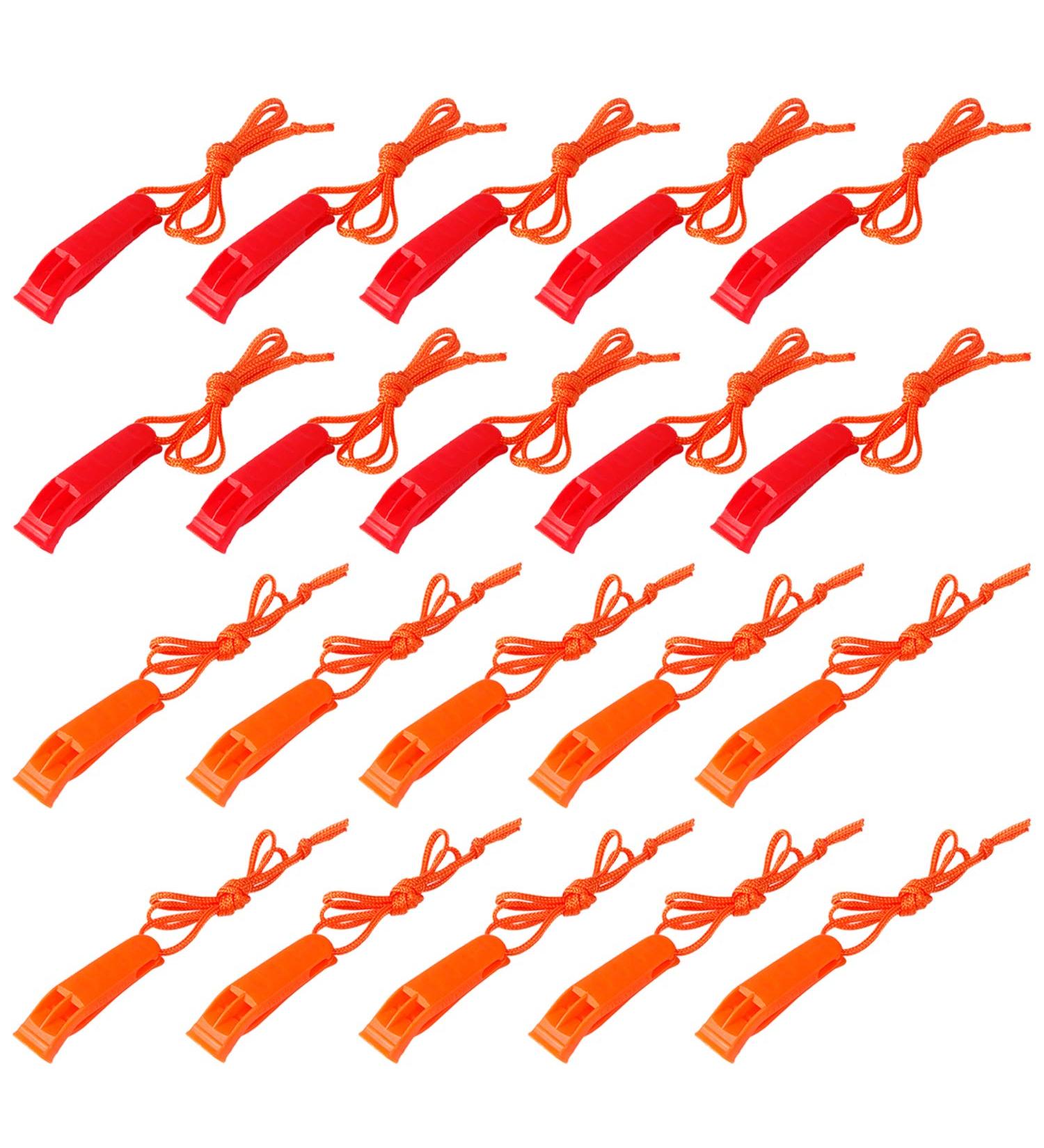20 Pcs Plastic Emergency Safety Whistle Set with Lanyard - Red and Orange - Buy Online on GoSupps.com