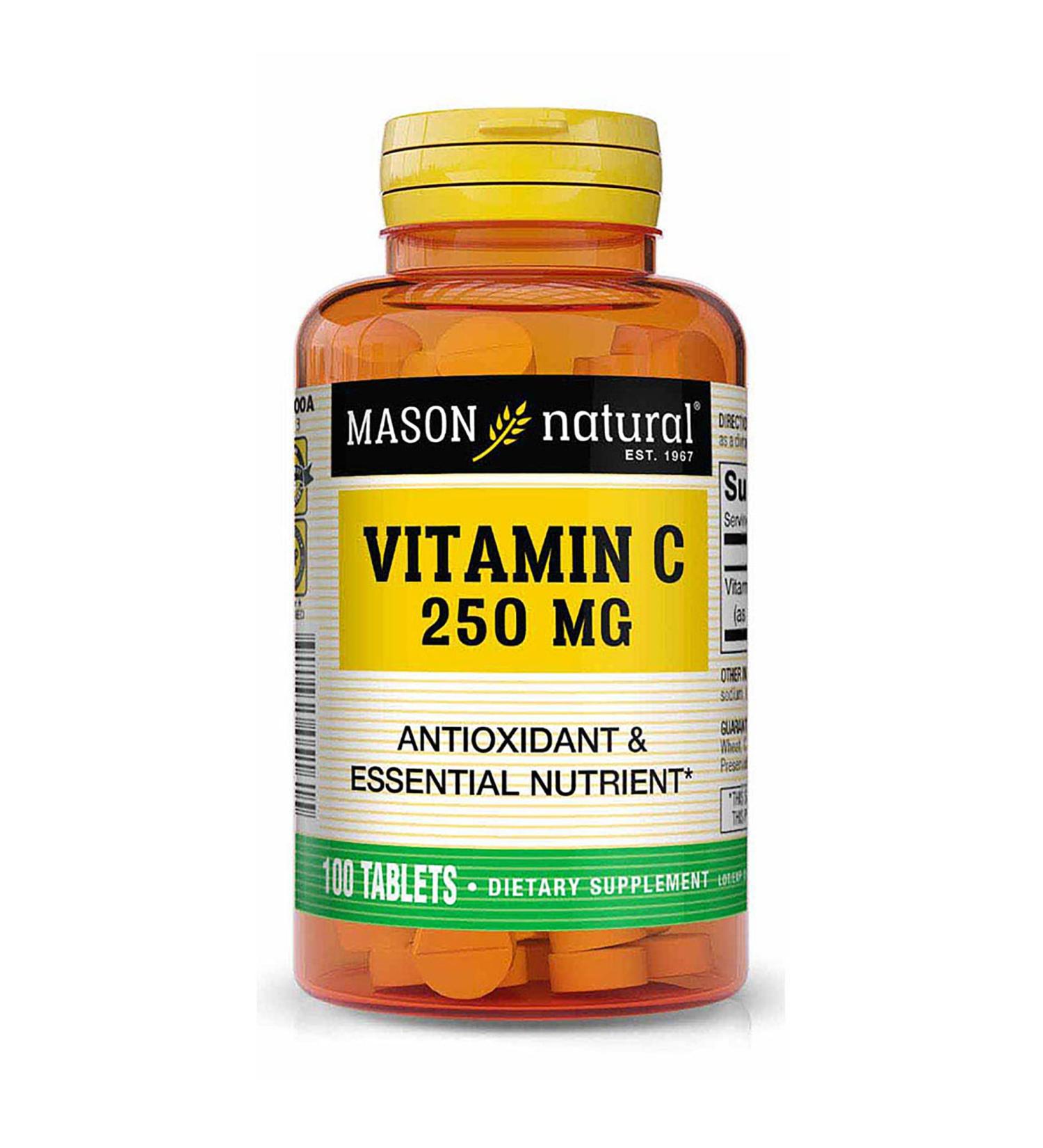MASON NATURAL Vitamin C 250mg - Immune System Support & Antioxidant - 100 Tablets - Buy Online on GoSupps.com