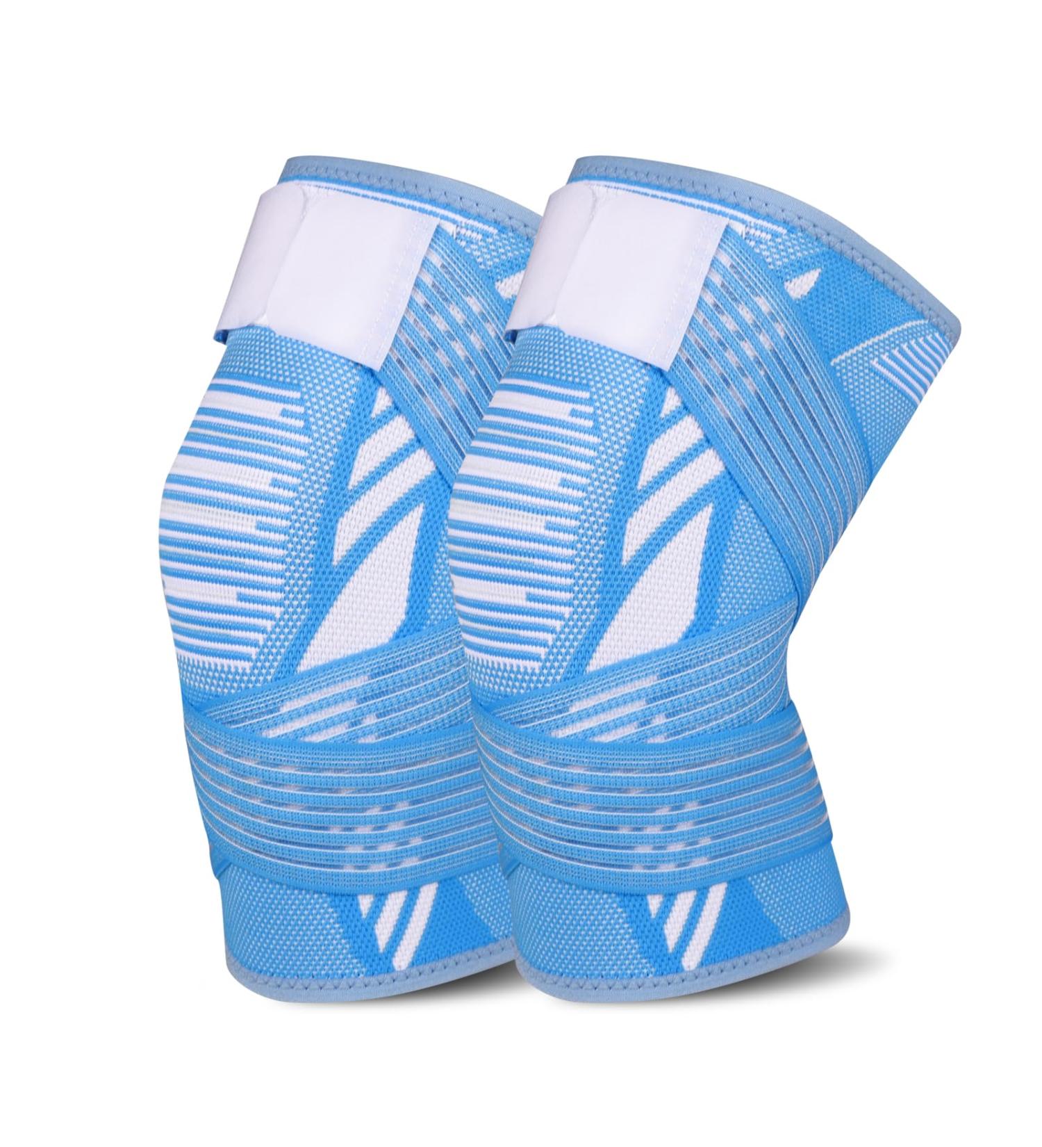 Kniebandage f r Damen & Herren - 2 St ck Kniesch tzer mit verstellbaren Riemen & rutschfestem Silikon | Sport Laufen Arthritis Gelenkschmerzen Bandverletzung | XL Hellblau - Buy Online on GoSupps.com