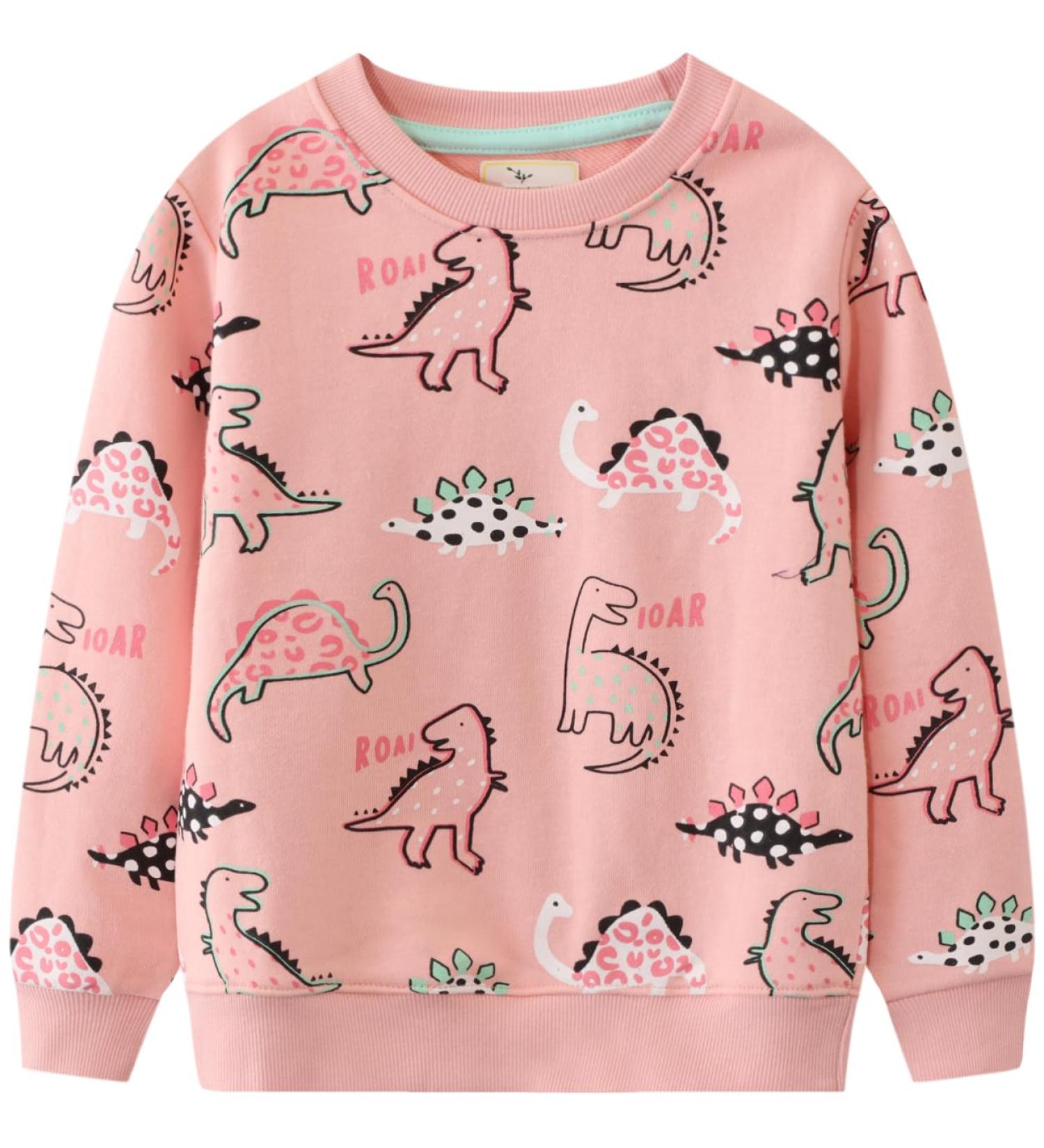 Girls Cotton Sweatshirt for Kids | Long Sleeve Pullover | Dinosaur Design | Age 6-7 Years - Buy Online on GoSupps.com
