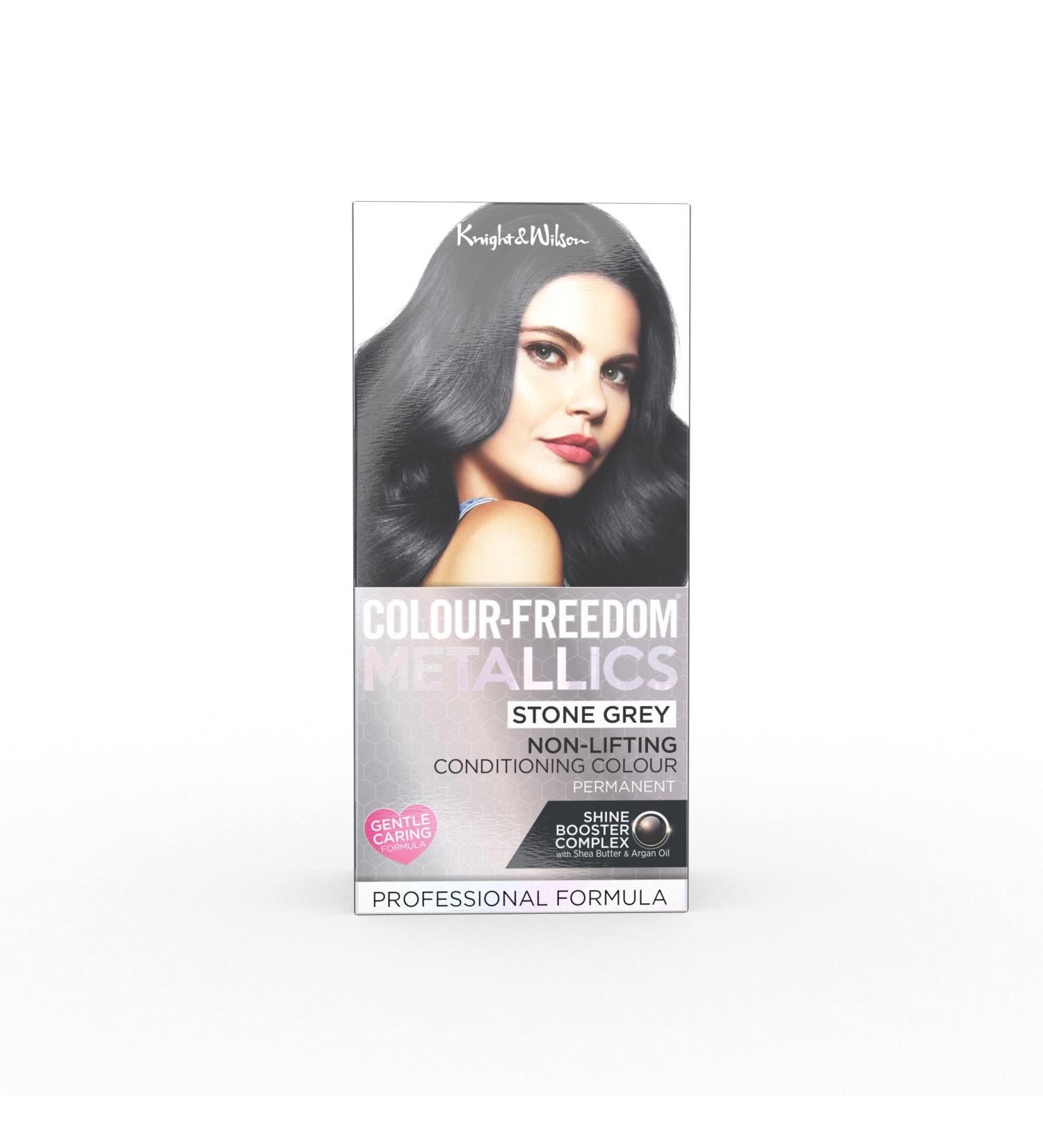 Knight & Wilson Colour Freedom Metallic Long Lasting Permanent Stone Grey Hair Dye Infused with Shea Butter and Argan Oil for Shiny Conditioned Hair. Stone Grey 1 Count (Pack of 1)