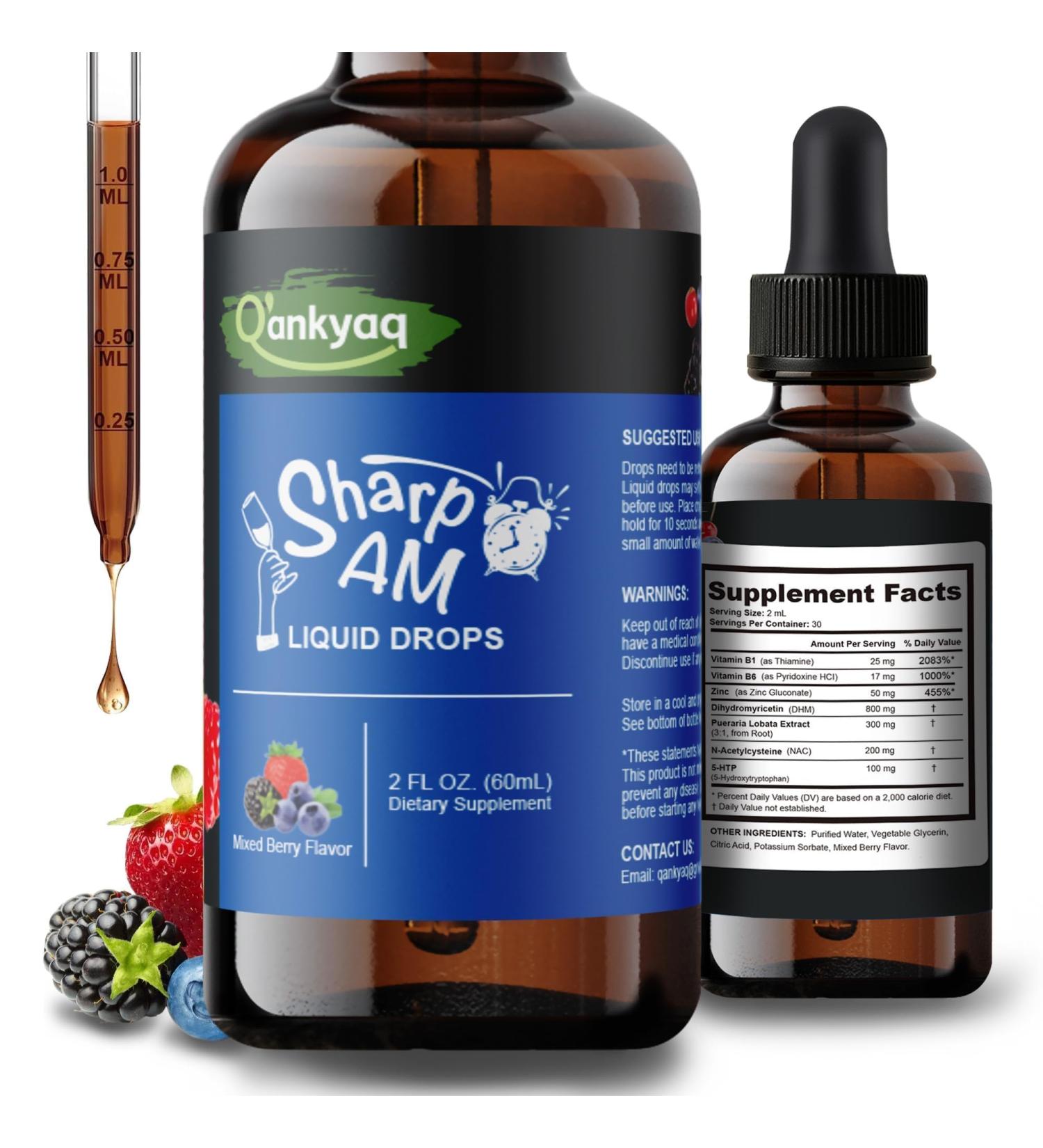 Q'ankyaq DHM Hangover Recovery Liquid Drops with Kudzu Root NAC 5-HTP B Vitamins and Zinc - Sugar Free and Vegan - 2 fl oz - Buy Online on GoSupps.com