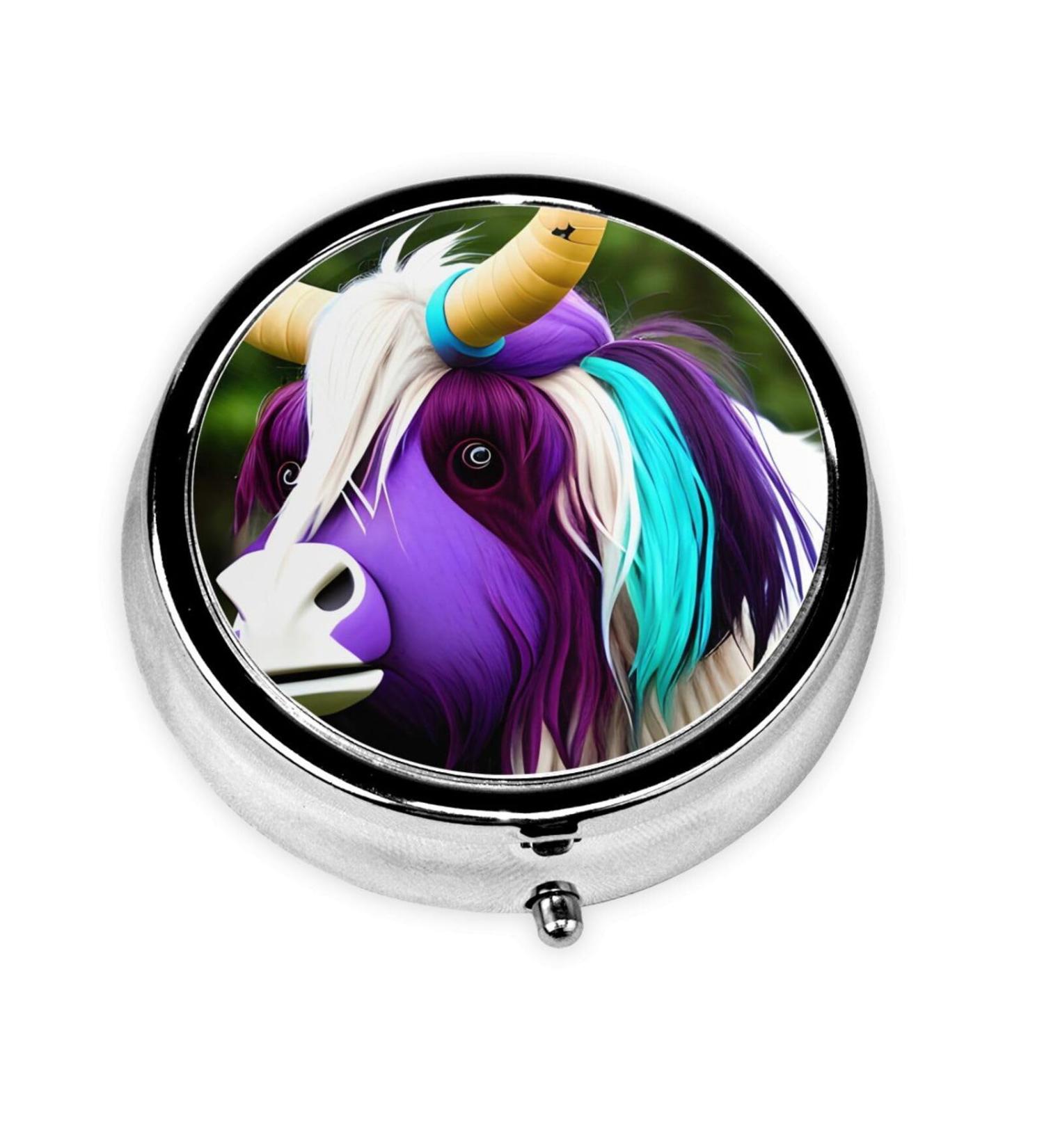 Colorful Cow's Head Round Pill Box | 3 Compartment Travel Organizer - Portable Pill Storage for International Use - Buy Online on GoSupps.com