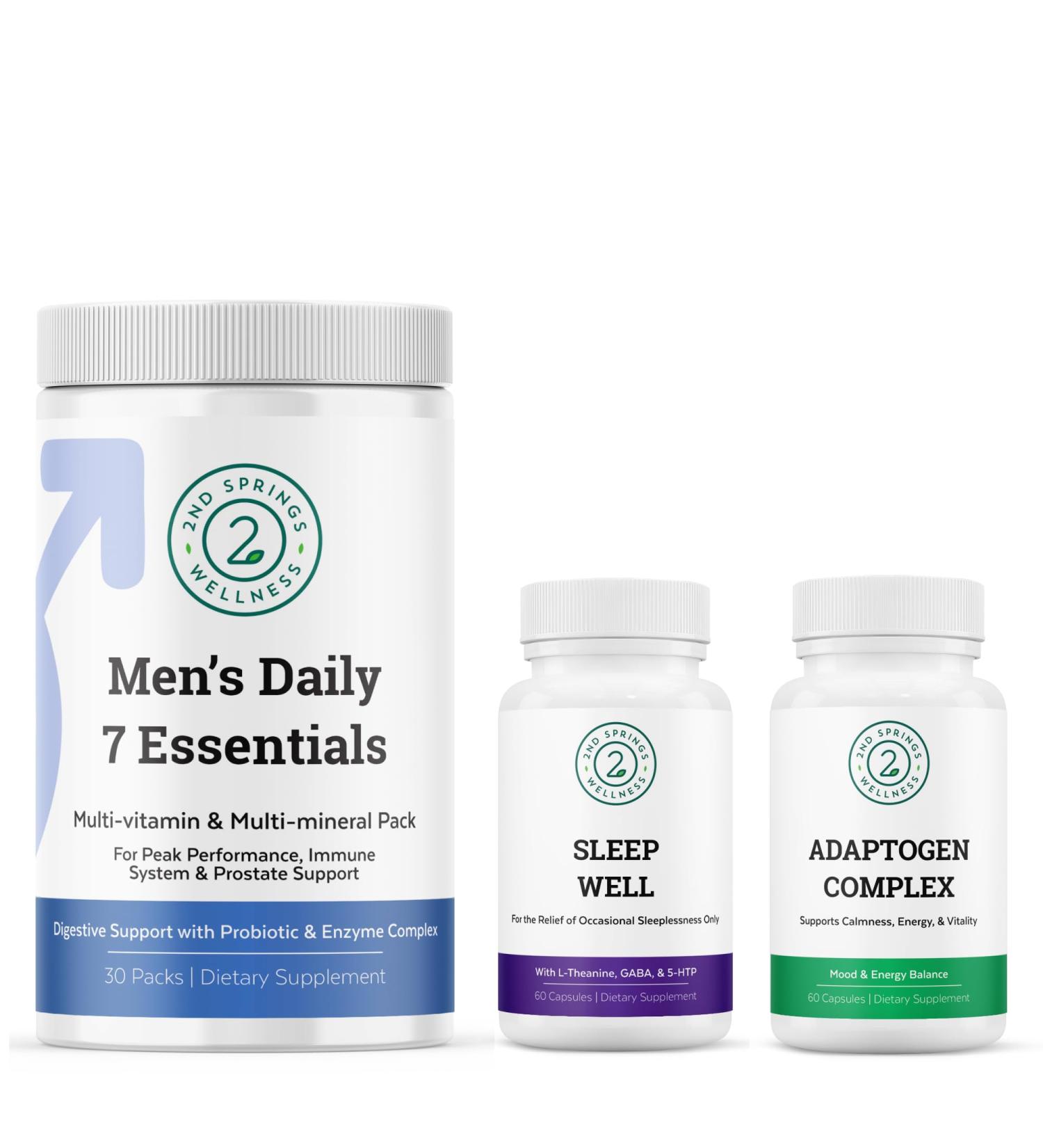 2nd Springs Men's Daily 7 Essentials Sleep Well & Adaptogen Complex Bundle - Buy Online on GoSupps.com