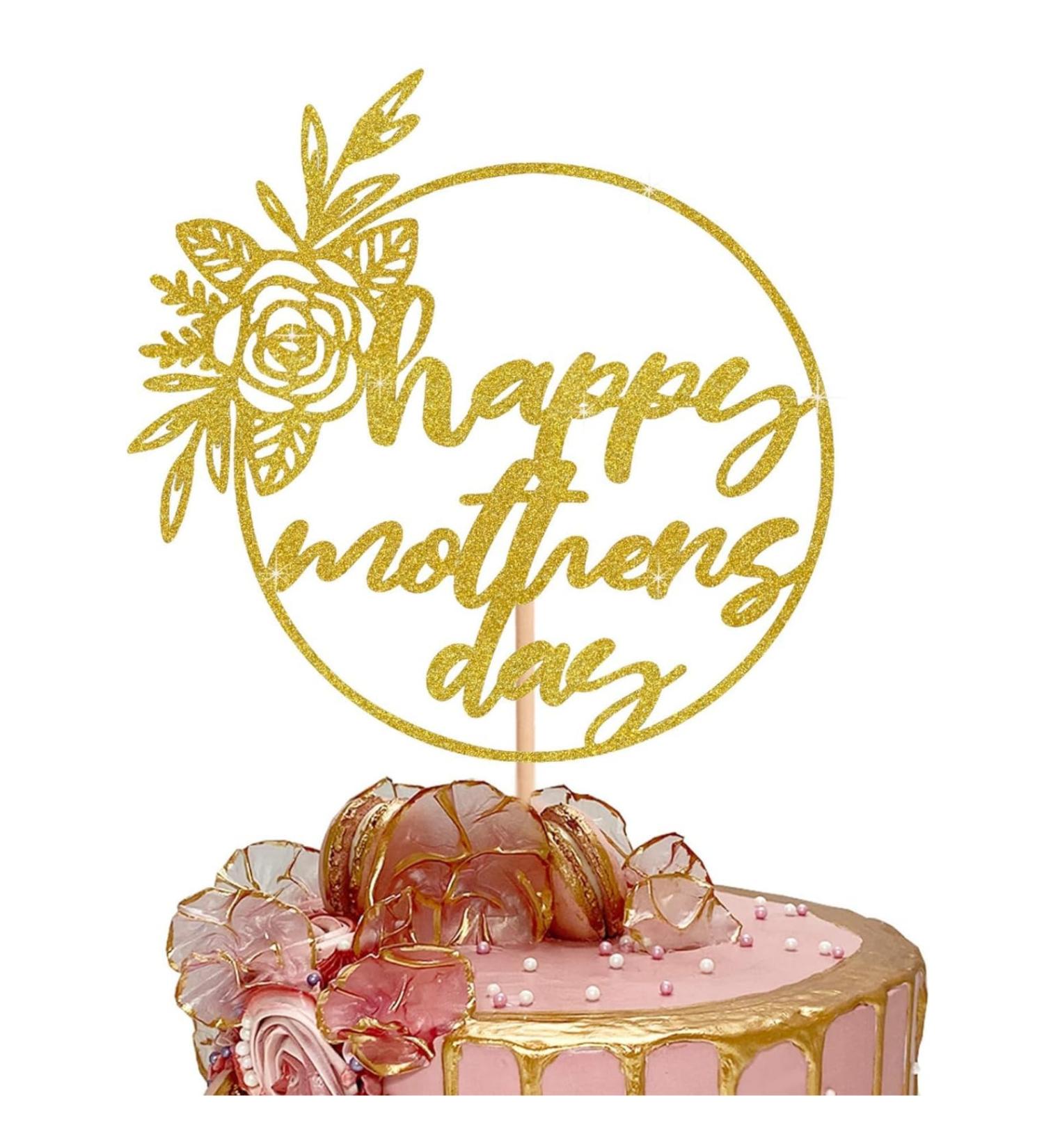 Happy Mother's Day Cake Topper Glitter Cardstock Party Favour Decoration By 3 LITTLE DESSERTS (GOLD) - Buy Online on GoSupps.com
