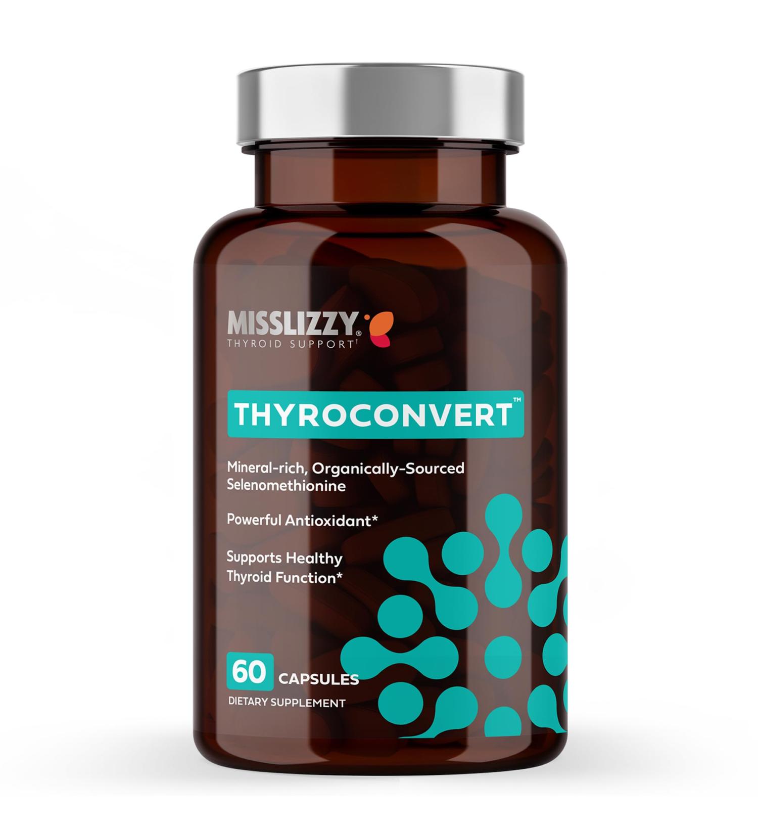 Miss Lizzy ThyroConvert Organic Selenomethionine for Healthy Liver Function and Thyroid Support to Boost Metabolism & Energy Clear Mind & Reduce Oxidative Stress 60 Capsules