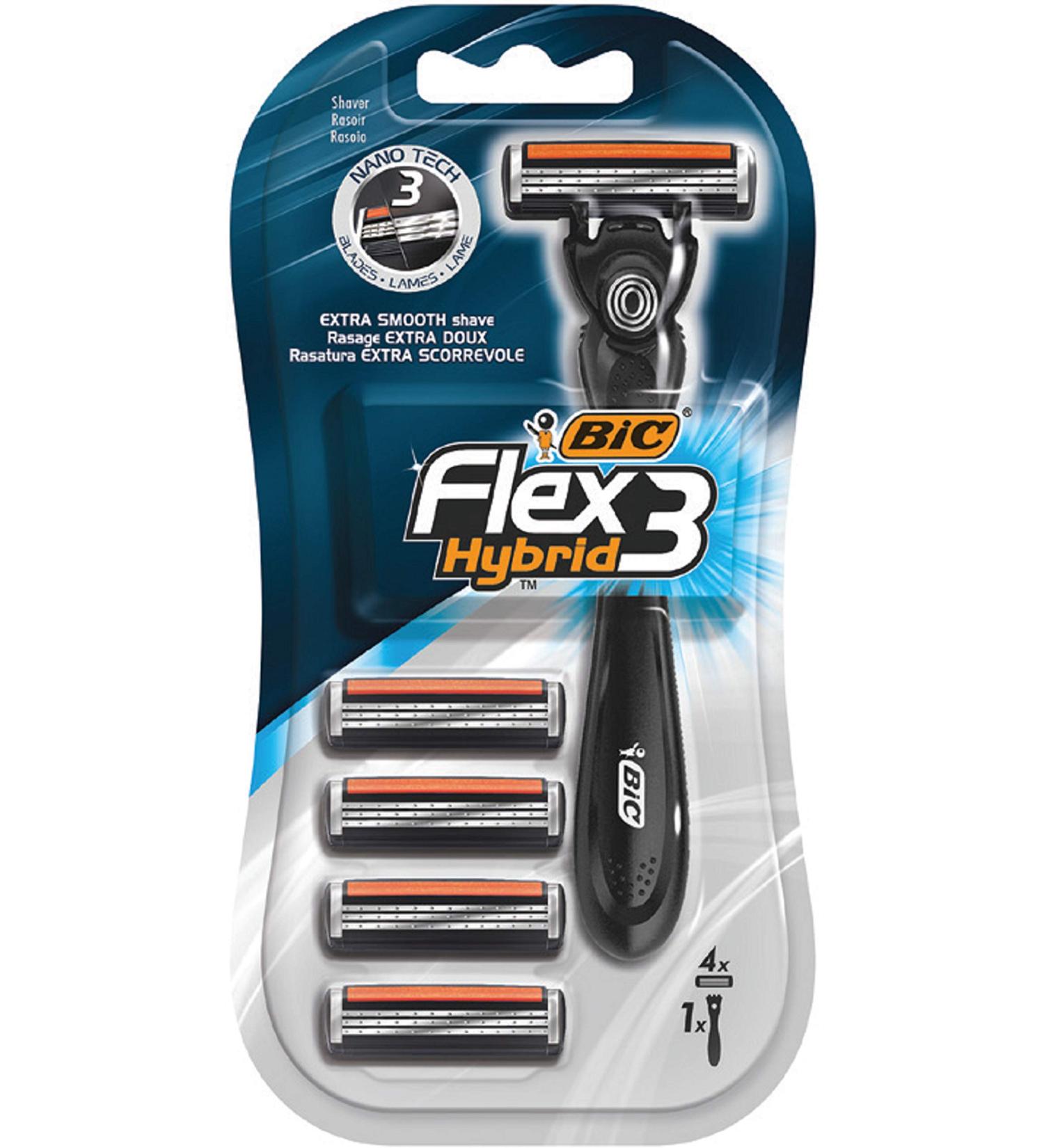 BIC Flex 3 Hybrid Razor Set for Men - 3 Blades 1 Razor Handle & 4 Replacement Blades - International Shipping Available - Buy Online on GoSupps.com