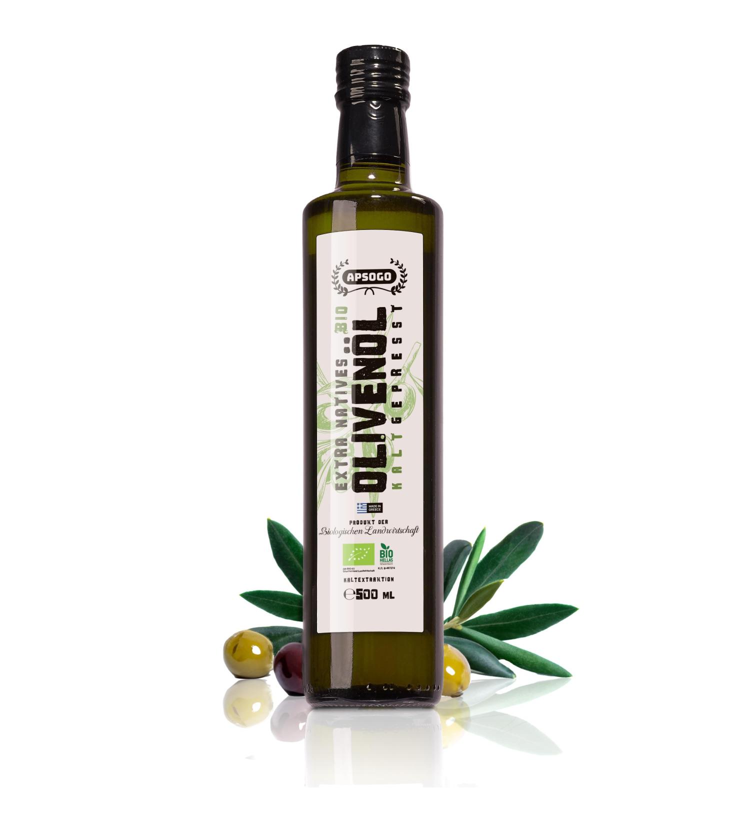 Buy Organic Apsogo Extra Virgin Olive Oil - Premium Cold Pressed from Crete Greece | 500ml Mild & Fruity Quality Oil - Buy Online on GoSupps.com
