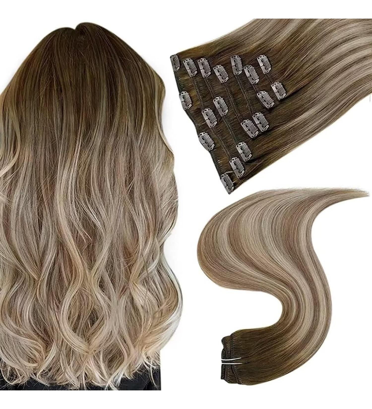Easyouth Real Clip in Hair Extensions - 20 Inch Balayage Brown to Blonde Ombre - 7Pcs 120g Clip in Human Hair Extensions #3/8/22 - Buy Online on GoSupps.com