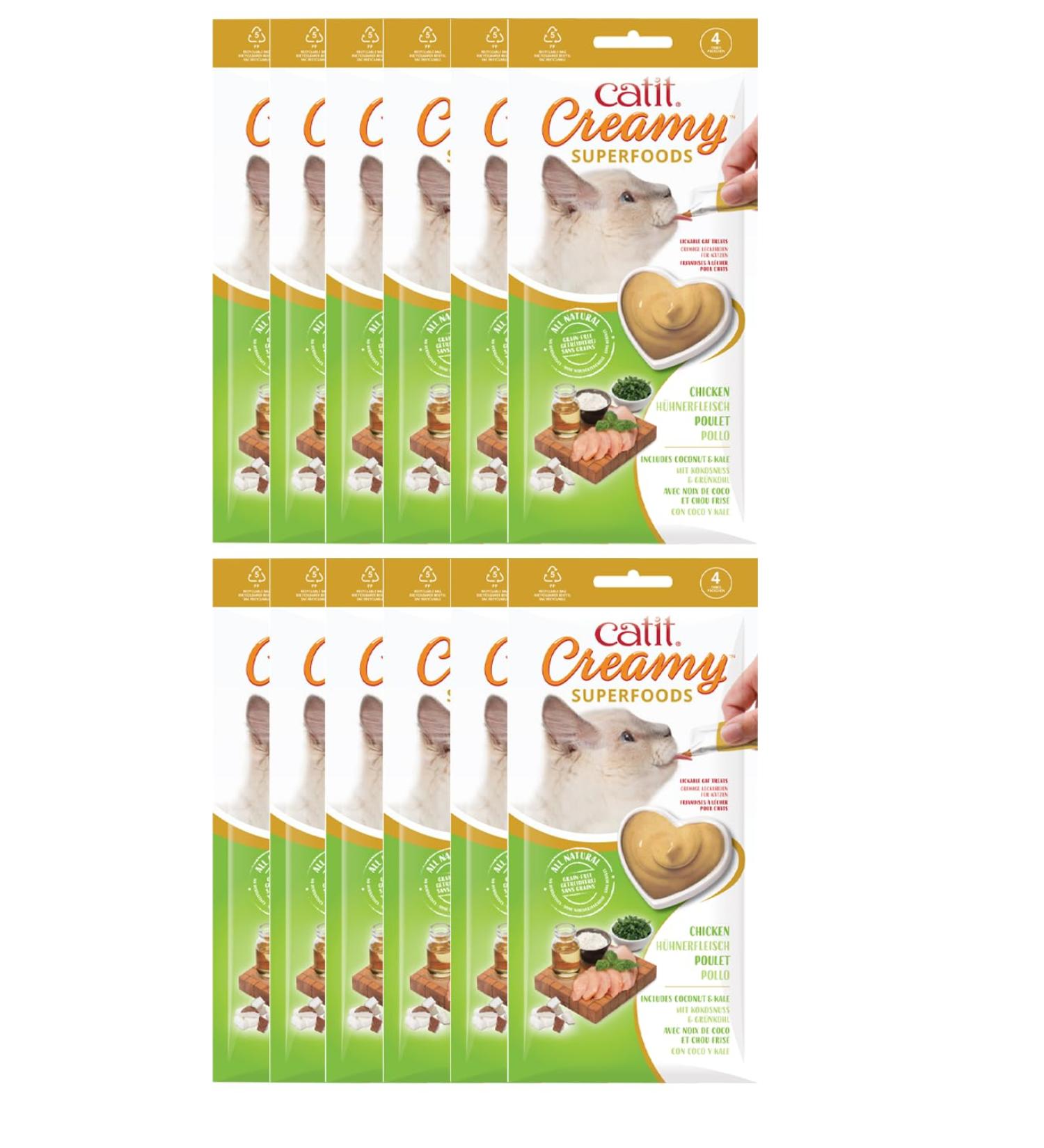 Catit Creamy Superfood Treats - Chicken Recipe with Coconut and Kale - 4 Tubes x 10 Gram - Pack of 12 Retail Units - Buy Online on GoSupps.com