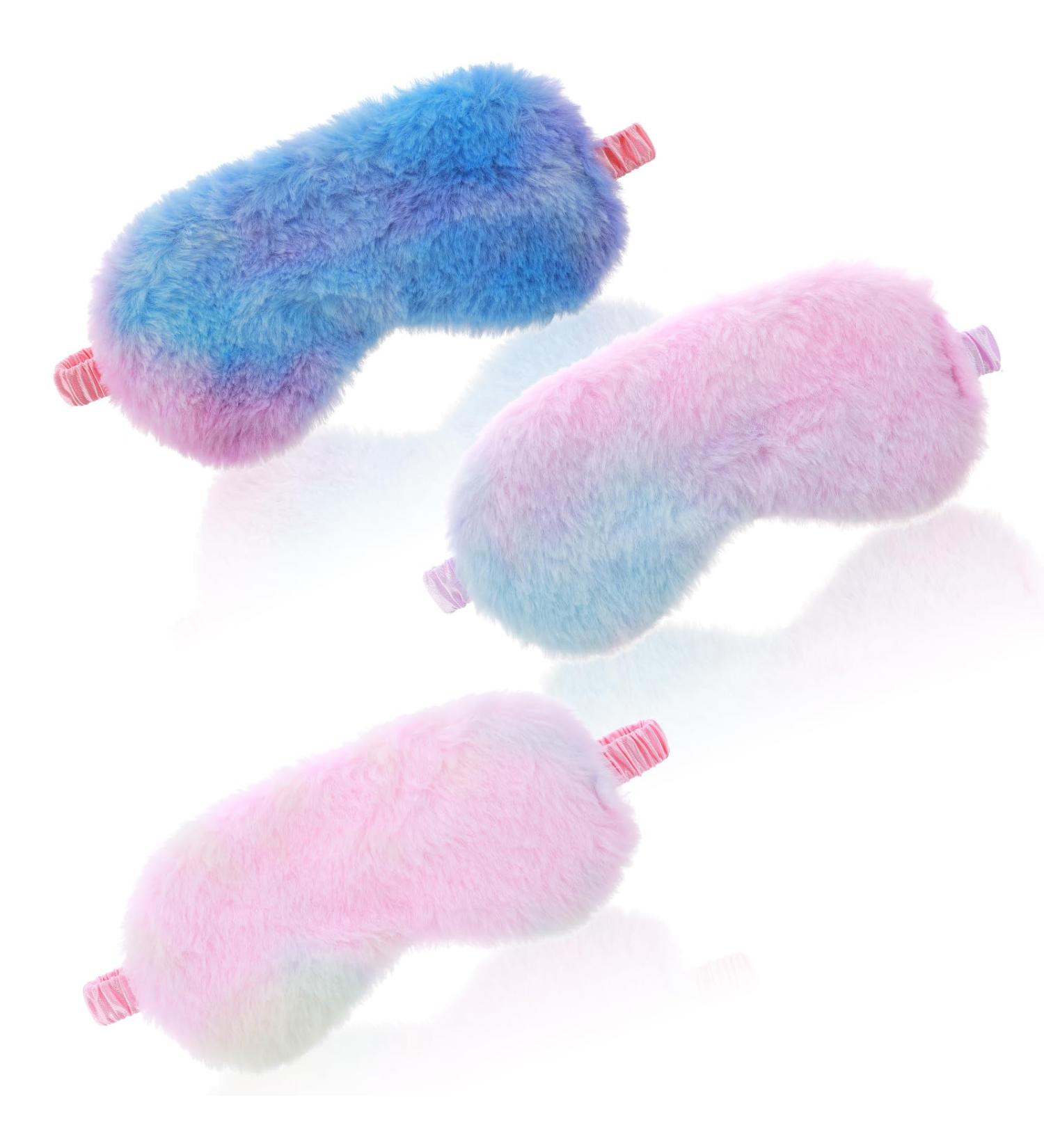 3 Pcs Plush Sleeping Eye Mask Set - Soft Faux Fur Blindfolds for Travel & Naps | Tie-Dye Colors (Pink Purple Blue) | Comfortable Eye Shade for Adults & Kids - Buy Online on GoSupps.com