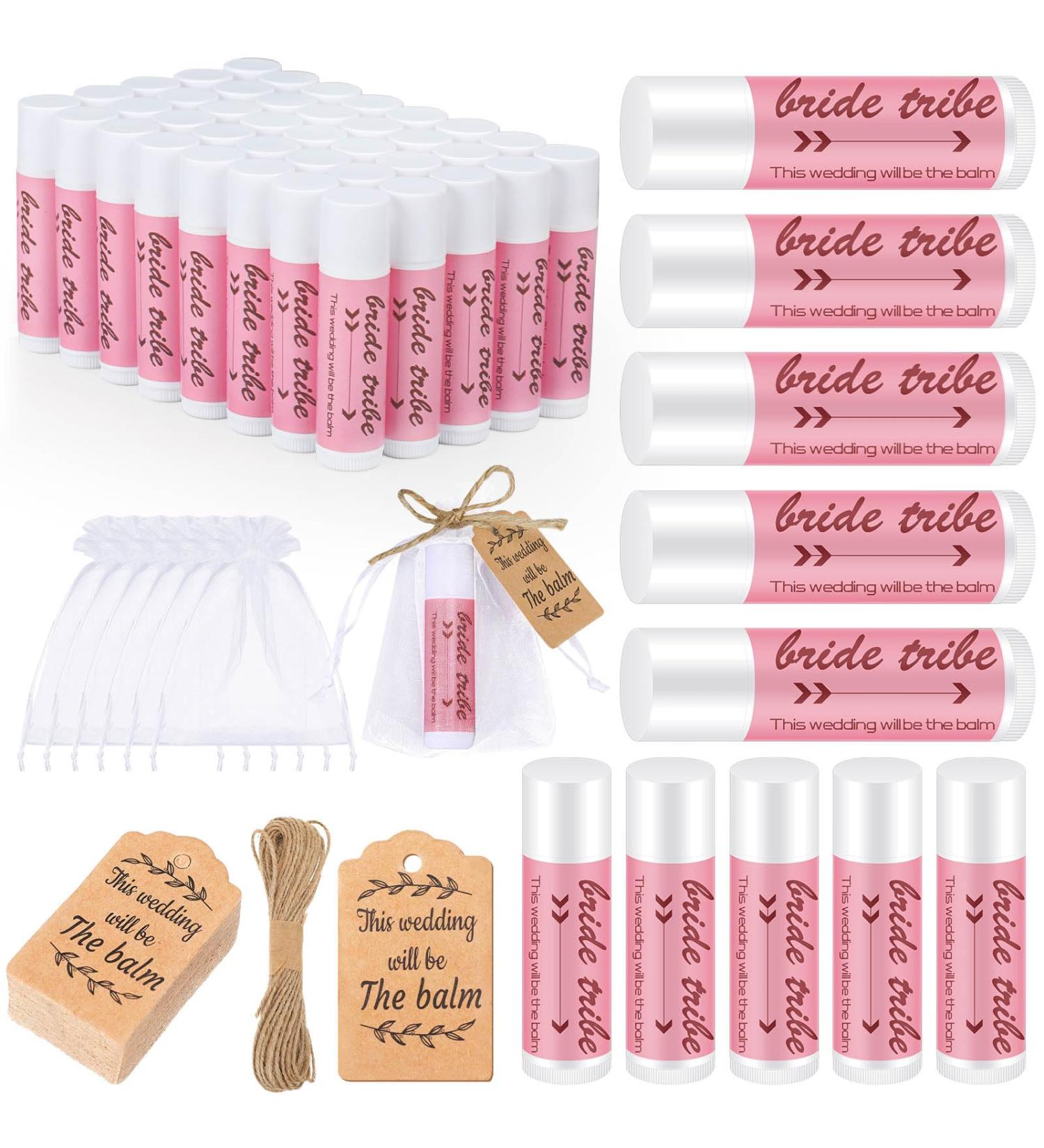 50 Set Bridal Shower Lip Balm Gifts | Bulk Wedding Favors with Organza Bags & Tags | Perfect for Bridesmaid Proposals & Bachelorette Parties - Buy Online on GoSupps.com