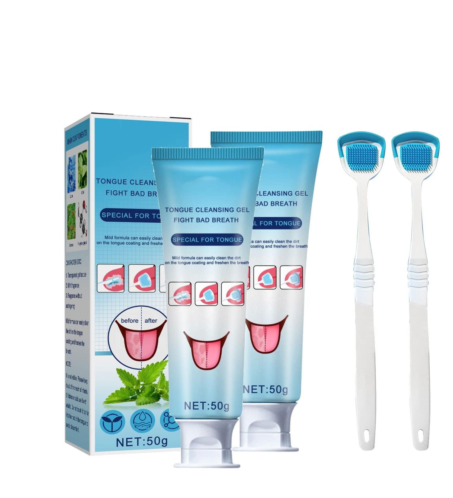 Tongue Cleaning Gel Set with Scraper & Brush - Odor Eliminator for Adults & Kids - Buy Online on GoSupps.com