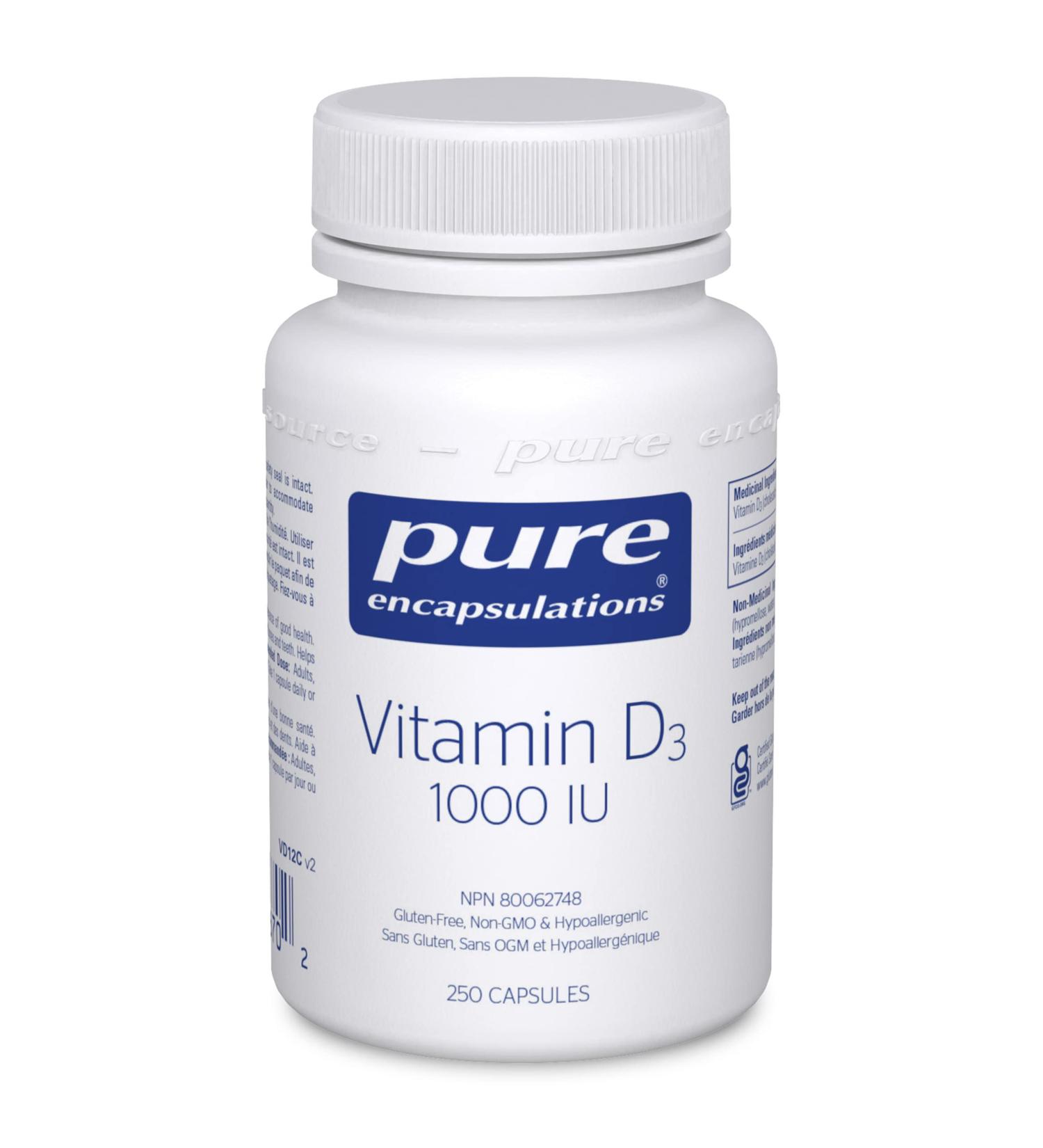 Pure Encapsulations Vitamin D3 25 mcg (1 000 IU) - Supplement to Support Bone Joint & Immune Health - With Premium Vitamin D - 250 Capsules - Buy Online on GoSupps.com