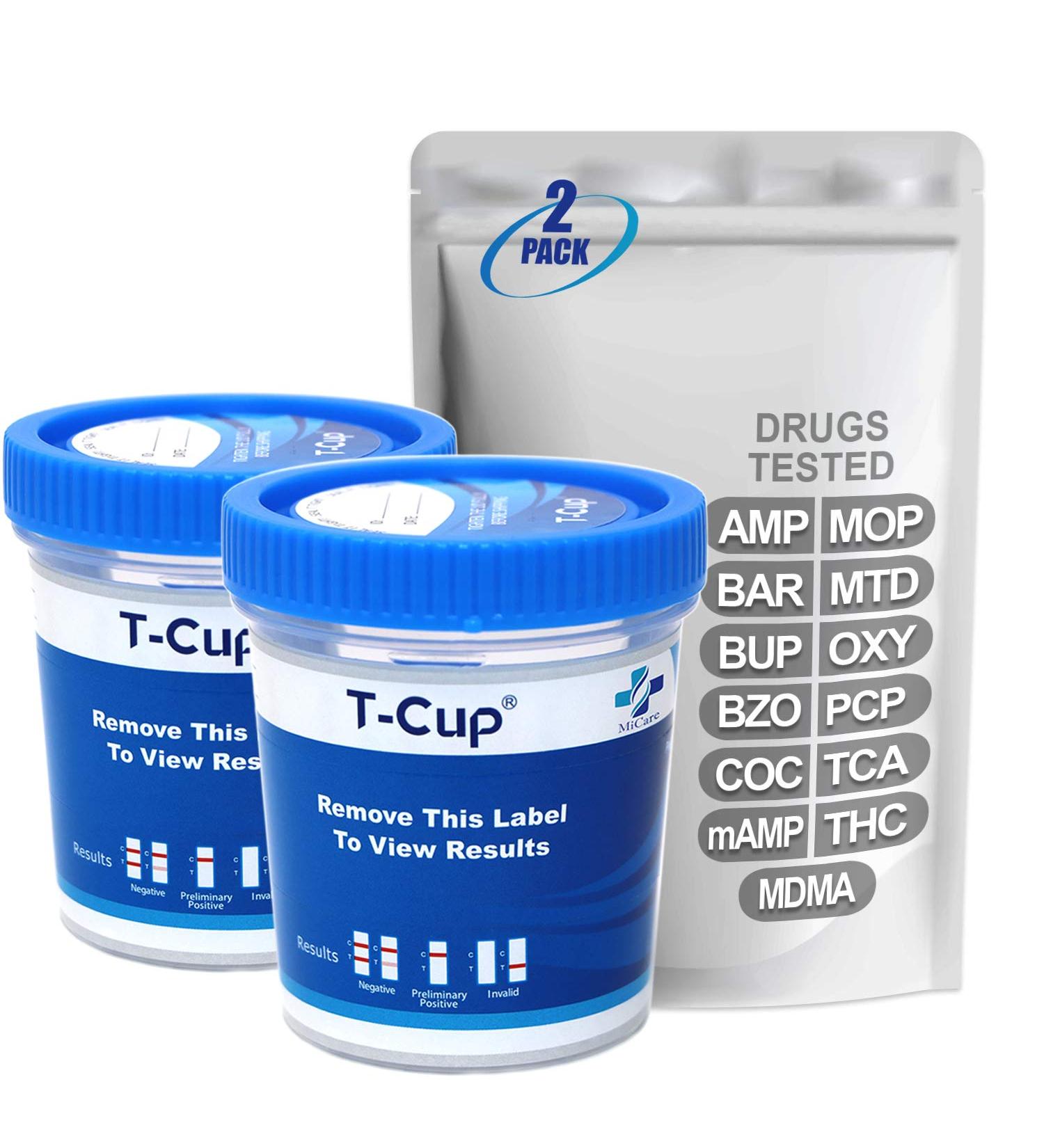 MiCare 13-Panel Multi Test Cup - 2 Pack | MI-TDOA-2135 - AMP BAR BUP BZO COC mAMP MDMA MOP MTD OXY PCP TCA THC - Buy Online on GoSupps.com