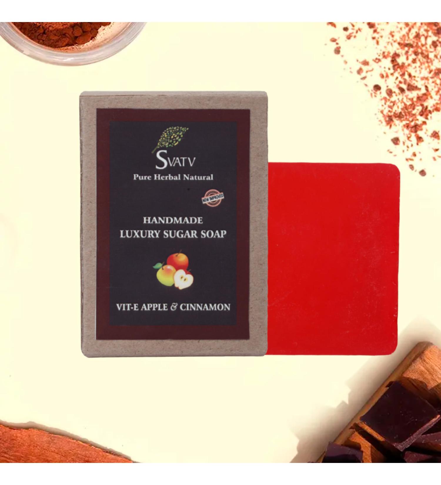 Buy SVATV Handcrafted Herbal Soap with Vitamin E Apple & Cinnamon | Kosher Ayurvedic Soap for All Skin Types | 125g Natural Soothing Soap for Men & Women - Buy Online on GoSupps.com