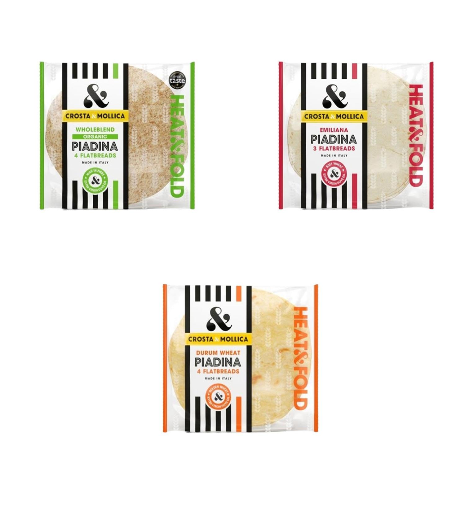 Crosta & Mollica Flat bread Pick N Mix - Choose From 3 Flavours | Emiliana-Piadina Organic Wholeblend-Piadina Durum Wheat-Piadina - Pack of 2 X 300g - Buy Online on GoSupps.com