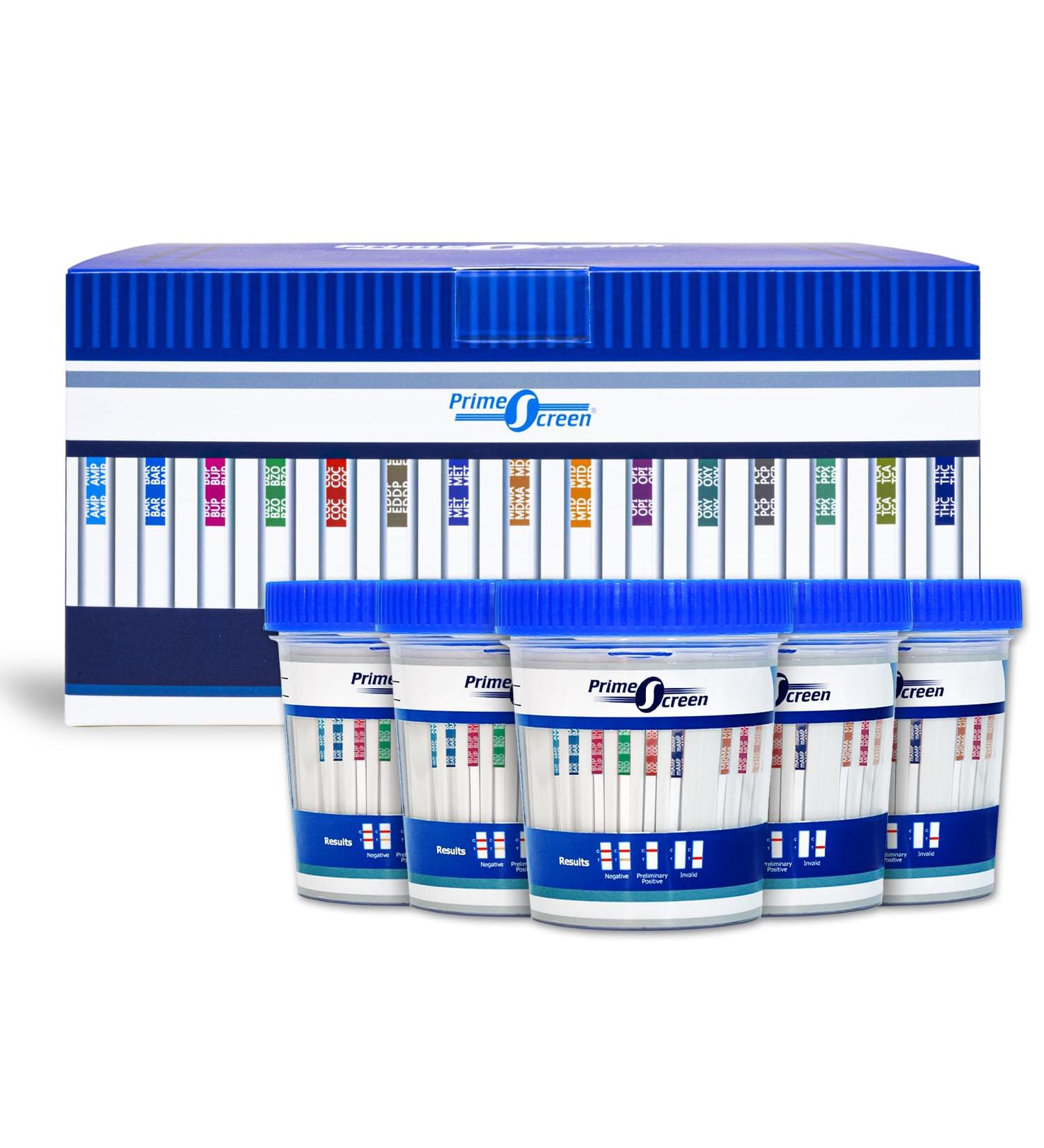 Prime Screen - 5 Pack 12 Panel Urine Multi Drug Test Cup for Home Use (AMP BAR BUP BZO COC MET MDMA MOP/OPI 300 MTD OXY PCP THC) - TDOA-6125 - Buy Online on GoSupps.com