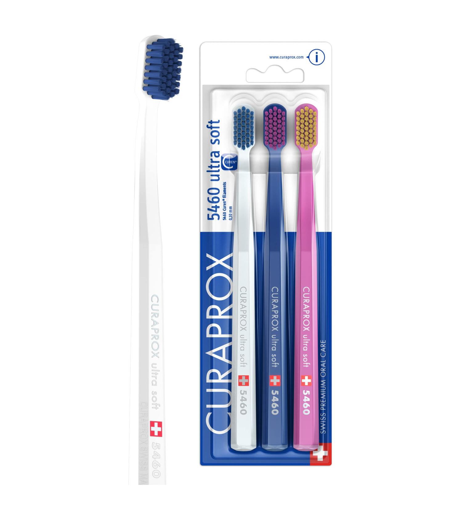Curaprox CS 5460 Ultra Soft Toothbrush Set - 3-Pack for Adults | Super Soft Bristles in White Dark Blue Pink - International Shipping Available - Buy Online on GoSupps.com