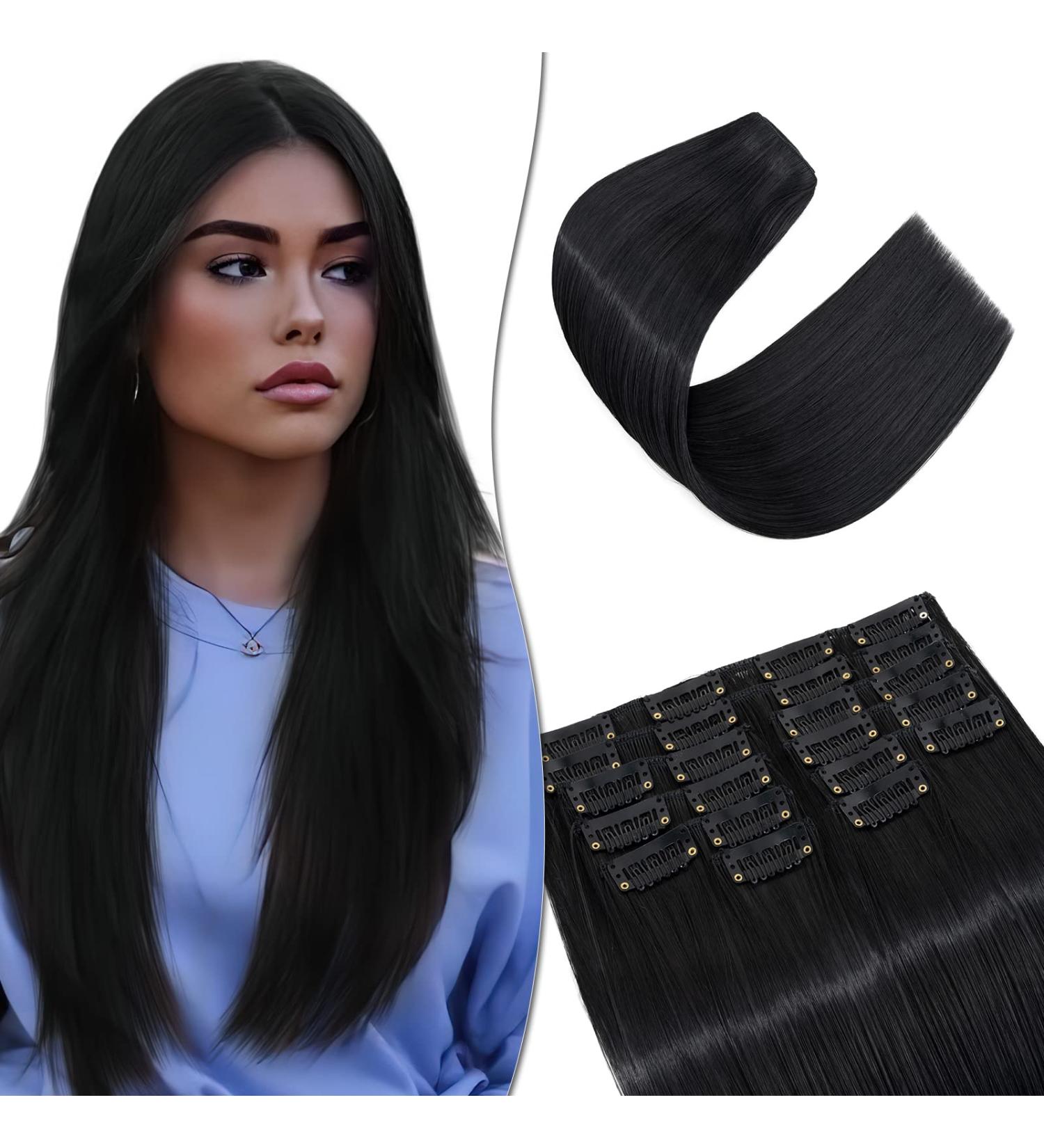 SEGO 12 PCS Clip-in Hair Extensions - Real 55cm Black Hair with 22 Clips | 180g Full Head - Affordable Quality - Buy Online on GoSupps.com