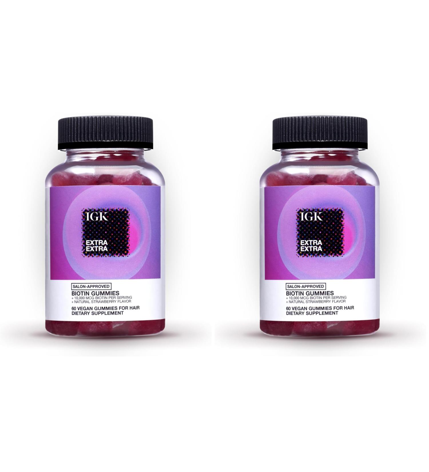 IGK Biotin Hair Gummies 10 000mcg Biotin (60 Count) Strawberry Flavored Hair Growth Supplement Gummies for Healthy Hair Skin & Nails Vegan Help Combat Hair Loss & Thinning 5.44 Ounce (Pack of 2) - Buy Online on GoSupps.com