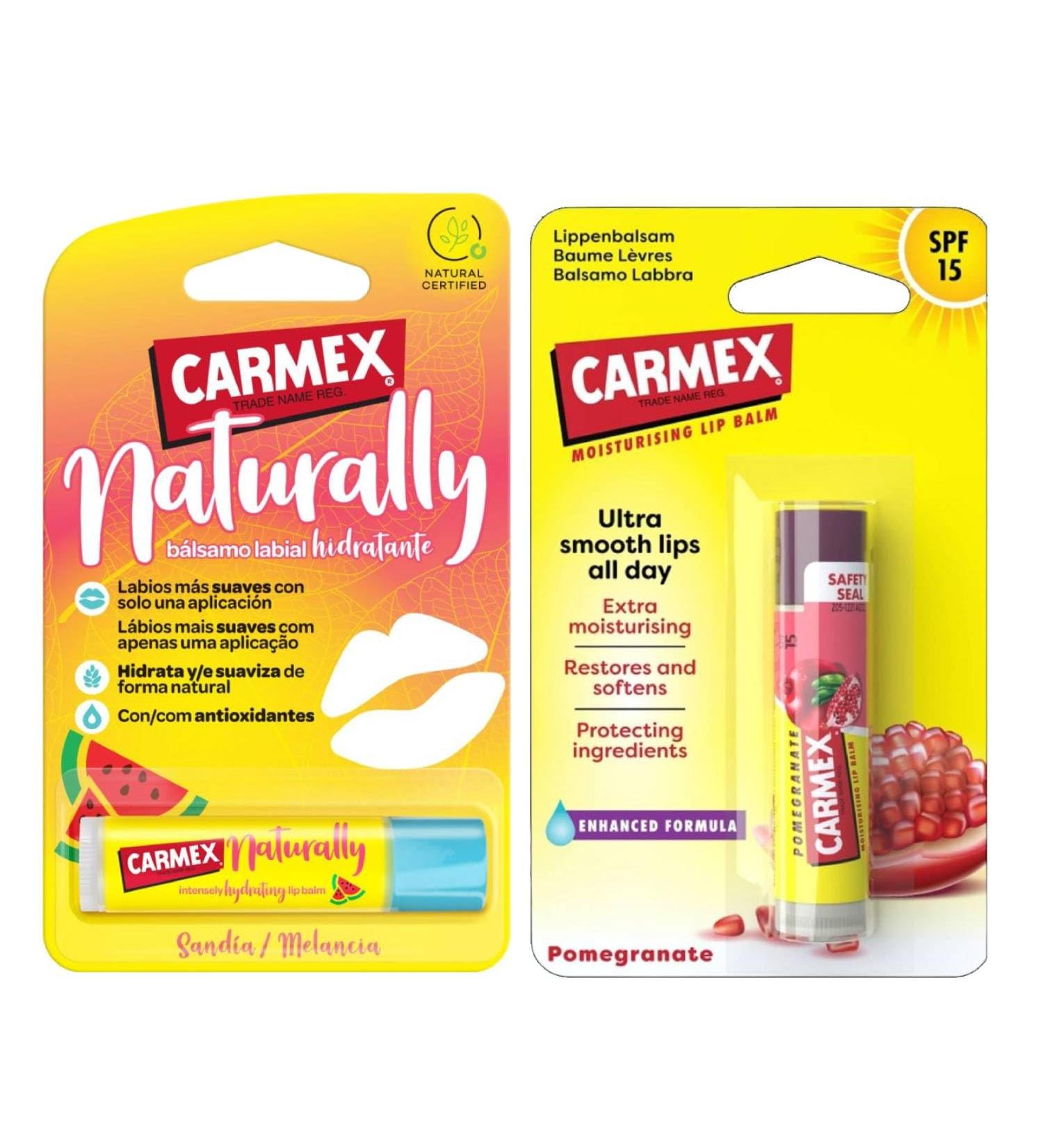  Carmex Carmex Moisturizing Lip Balm Combo Naturally Watermelon And Pomegranate Spf 15 - Buy Online on GoSupps.com