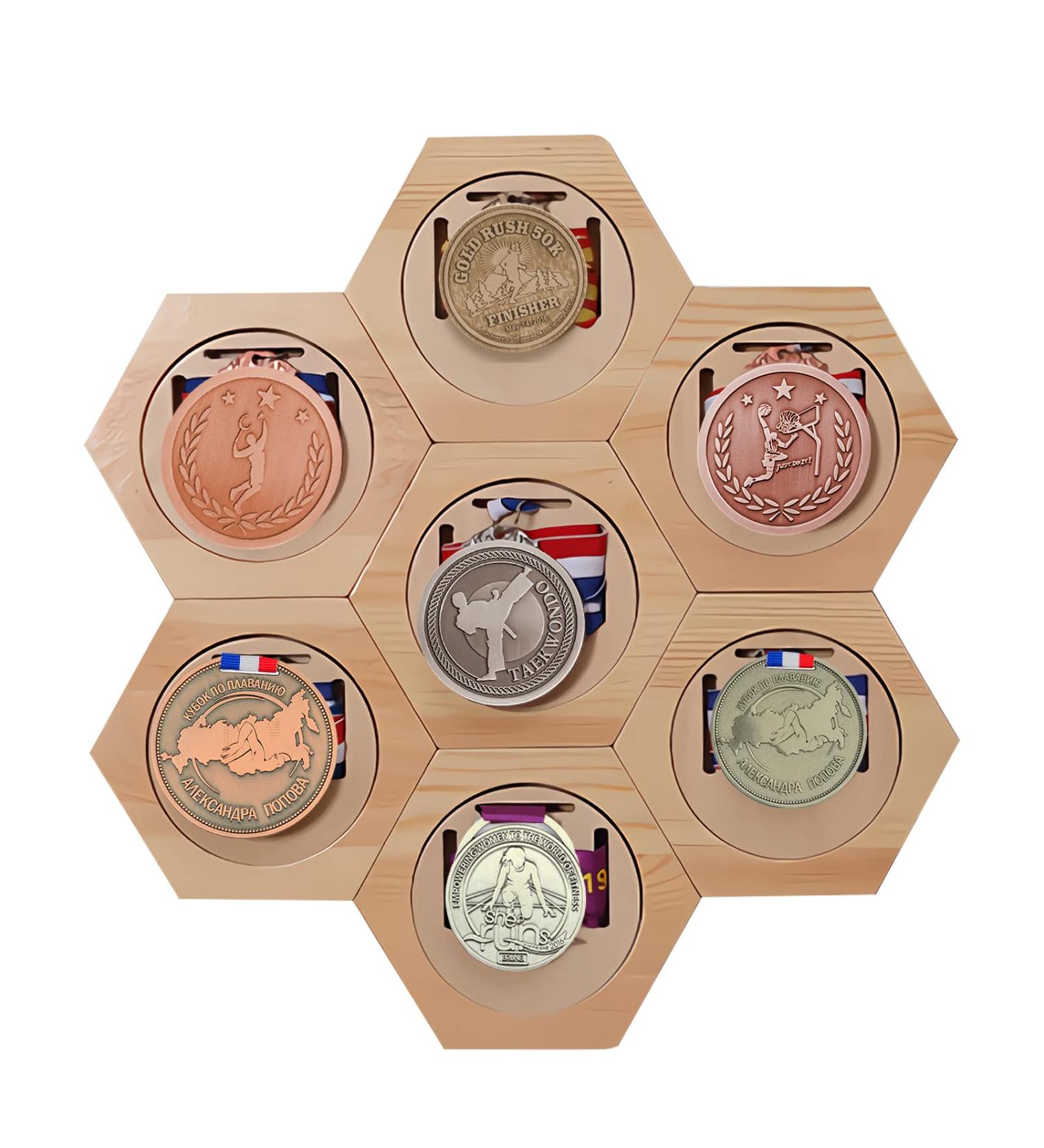 Drosica Medal Hanger Display Wooden Honeycomb Medal Display for Medals Earned Through Triathlons  Gymnastics  Football  Basketball  Running  Swimming  Military  Games  and Any Competition (7 pcs) - Buy Online on GoSupps.com