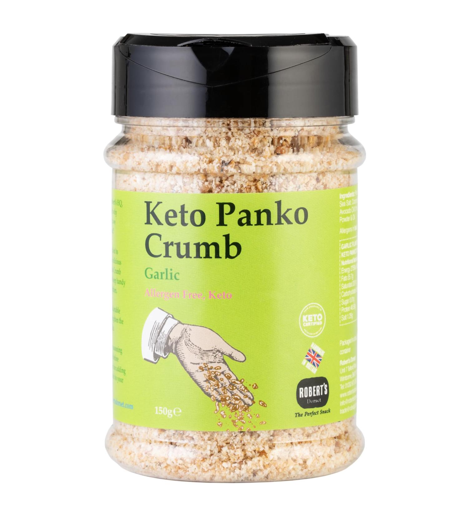 Keto Panko Rind Crumb 3 X 150g Pots - Available in Multiple Flavours - Keto Gluten & Allergen Free Low Carb High Protein - Handmade in Britain with Family Recipe (Garlic)