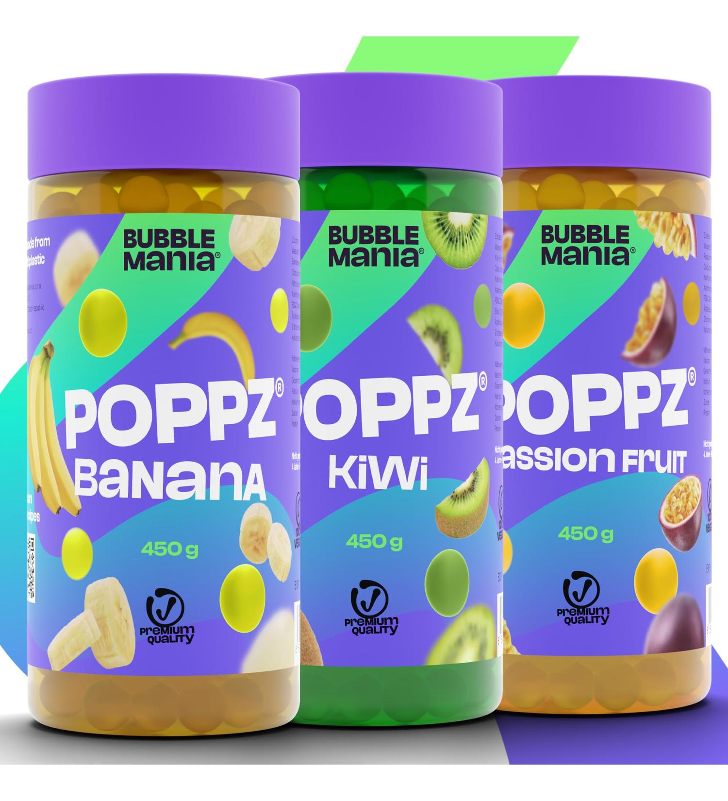 Bubble Mania Bubble Tea Pearls - Popping Boba (Maracuja Kiwi Banana) - 100% Vegan & Gluten-Free - Pack of 3 - Buy Online on GoSupps.com
